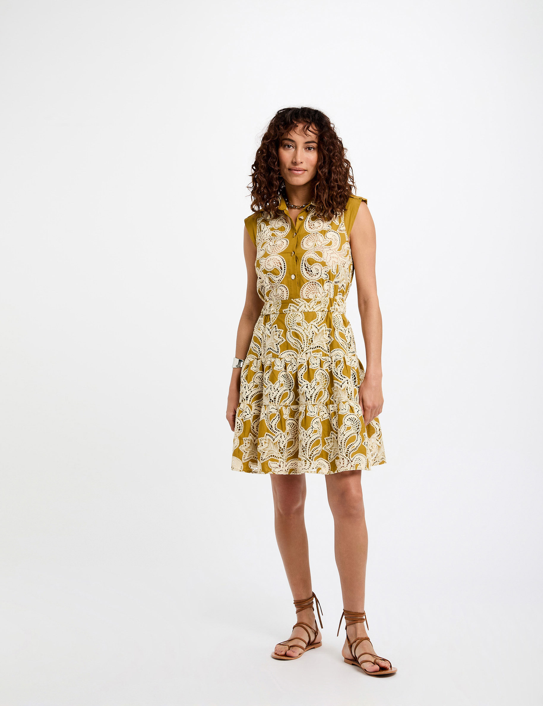 embroidered a line dress khaki green women Embroidered A-line dress khaki green women