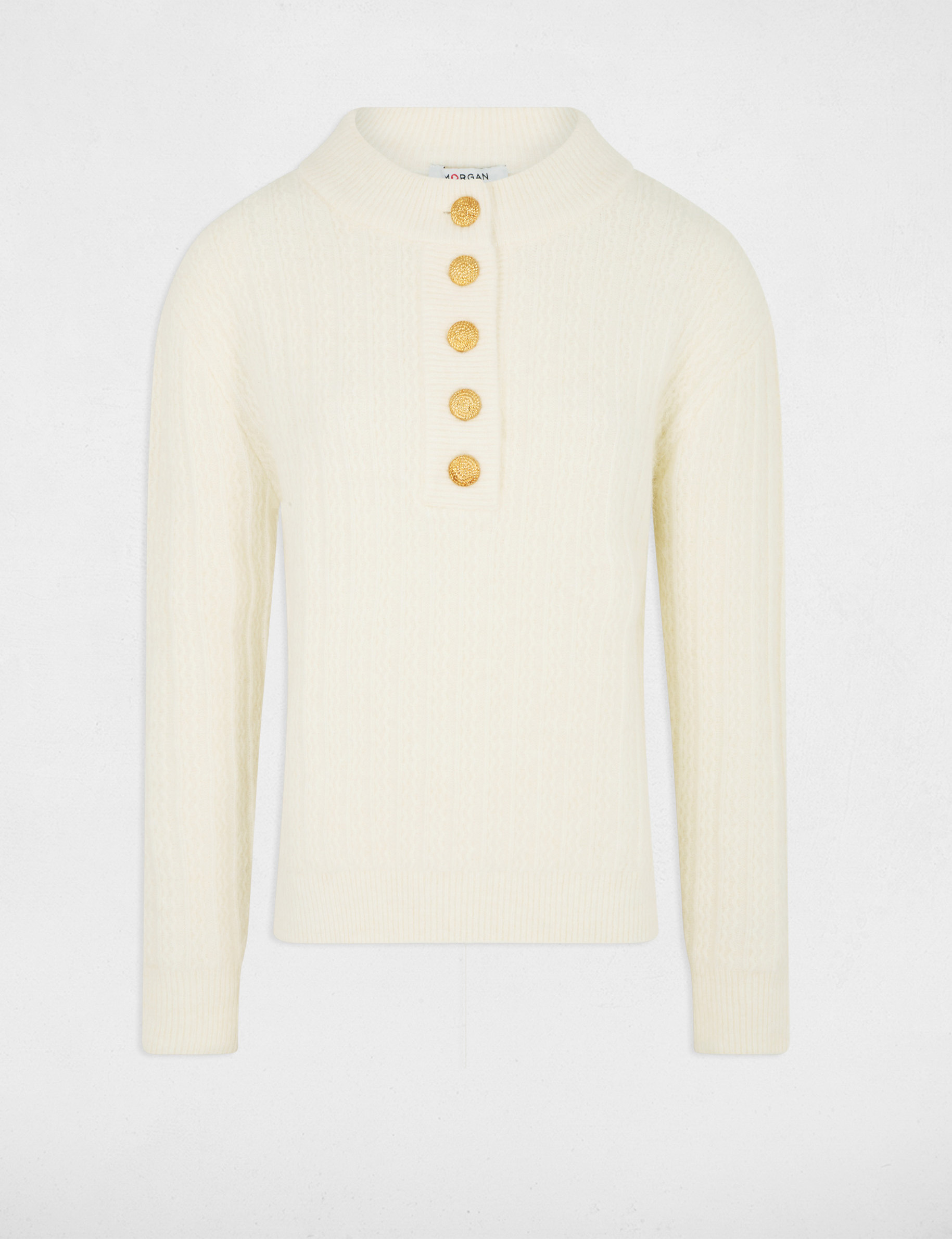 Cropped sweater with high neck ivory women