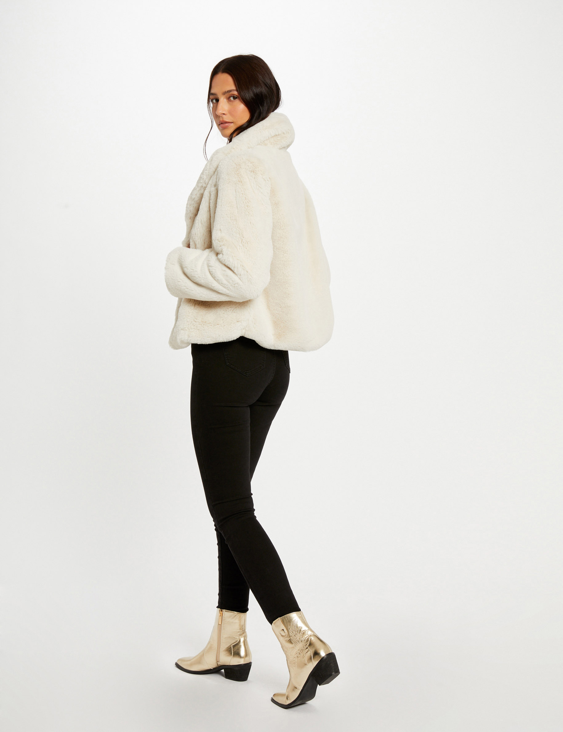 Faux fur coat ivory ladies'