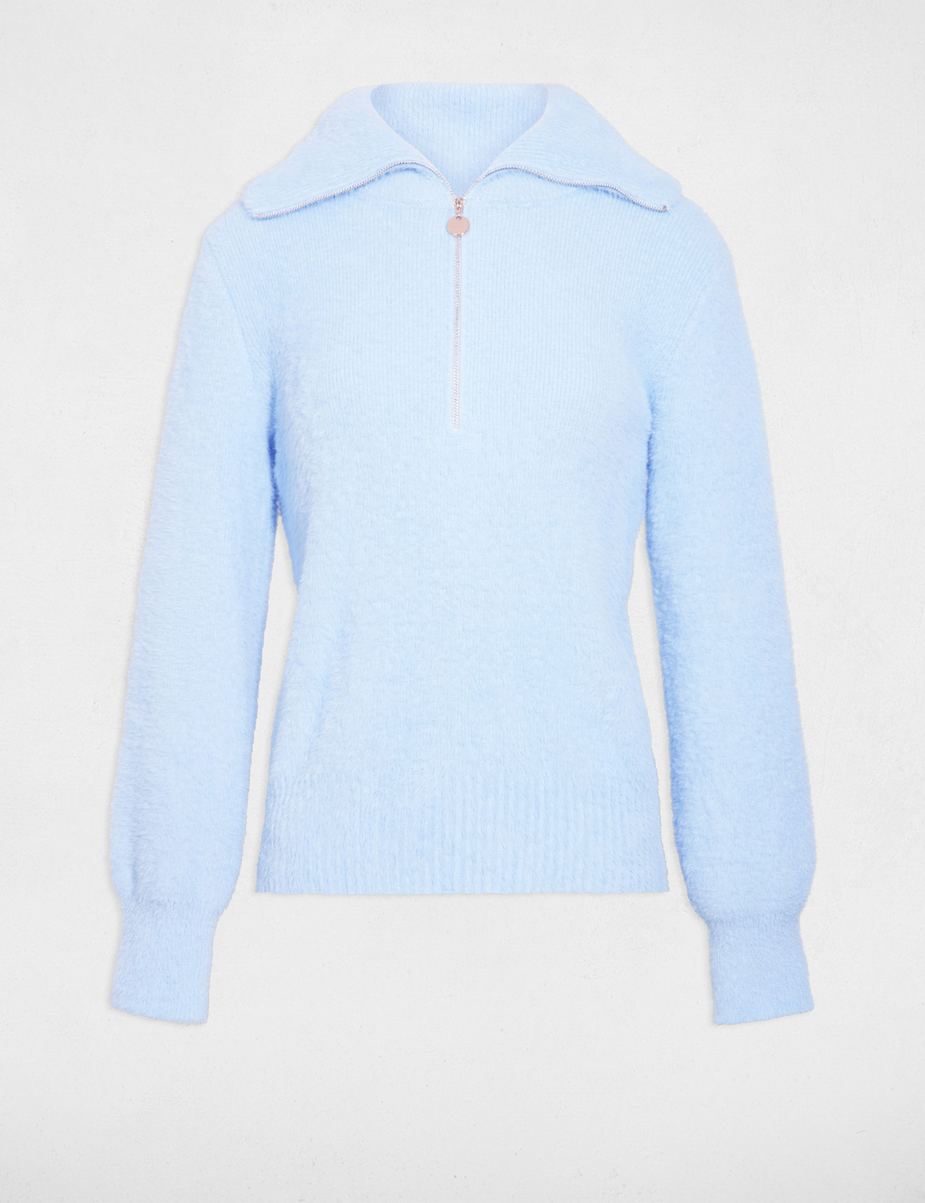 Long-sleeved jumper with zipped collar sky blue women