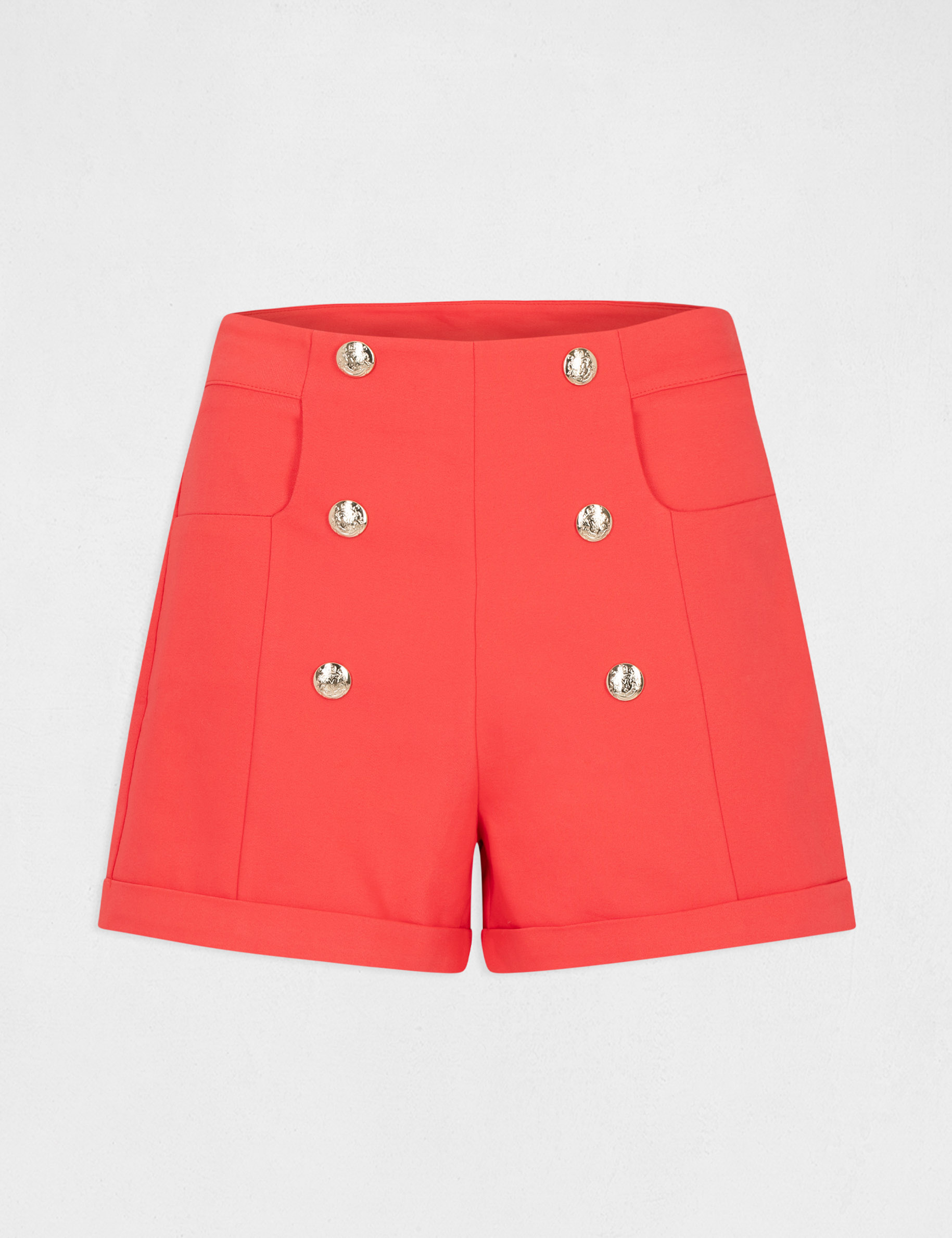 High-waist straight shorts with buttons red ladies'