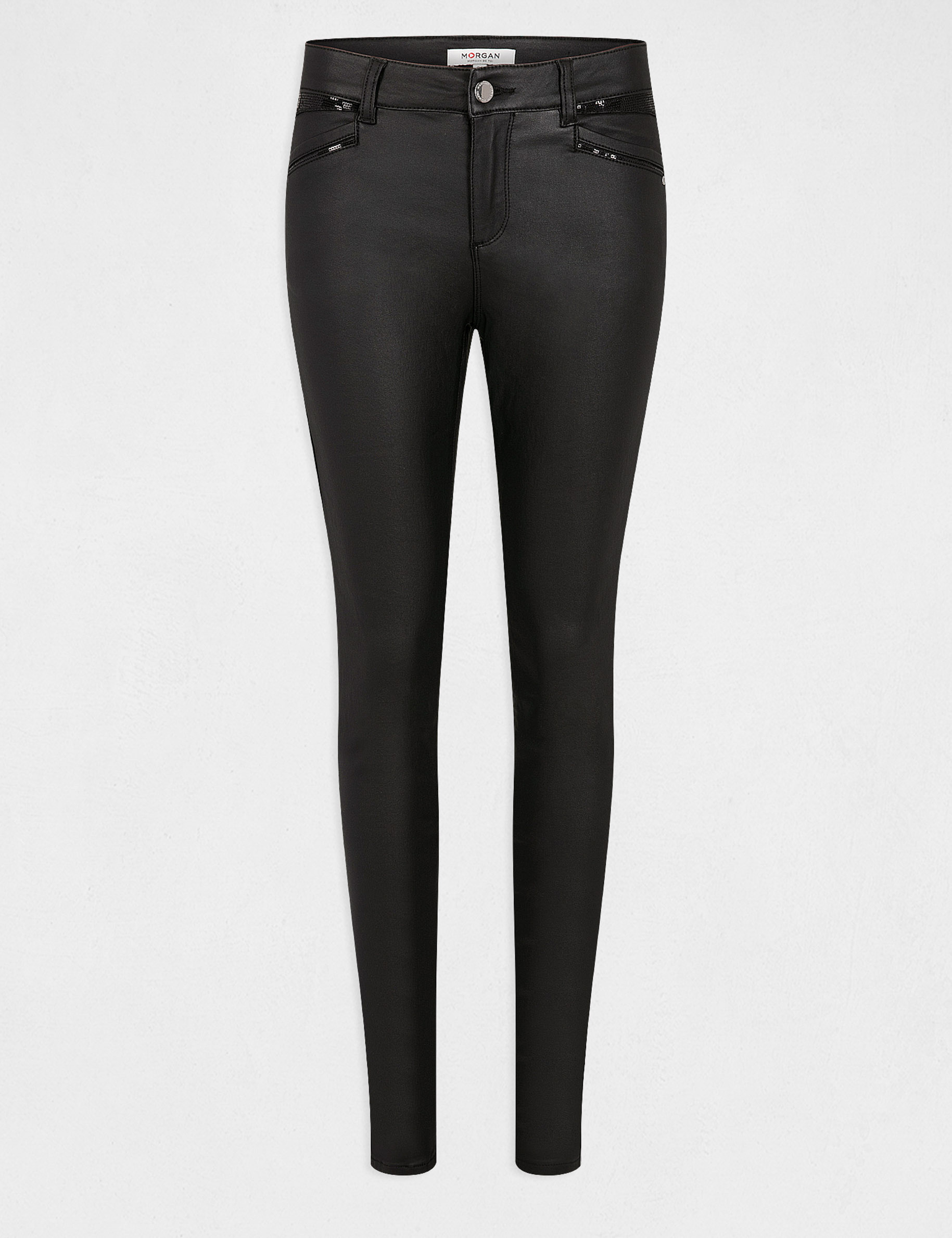 Skinny trousers with wet effect black ladies' Skinny trousers with wet effect black ladies'