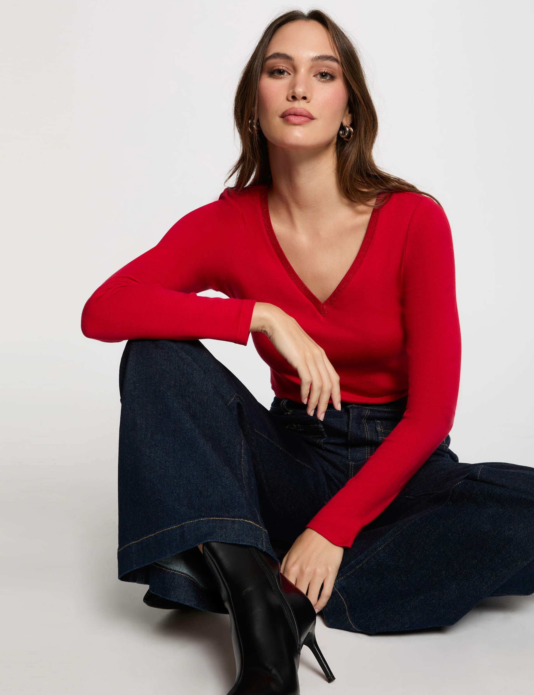 long sleeved t shirt red women Long-sleeved t-shirt red women