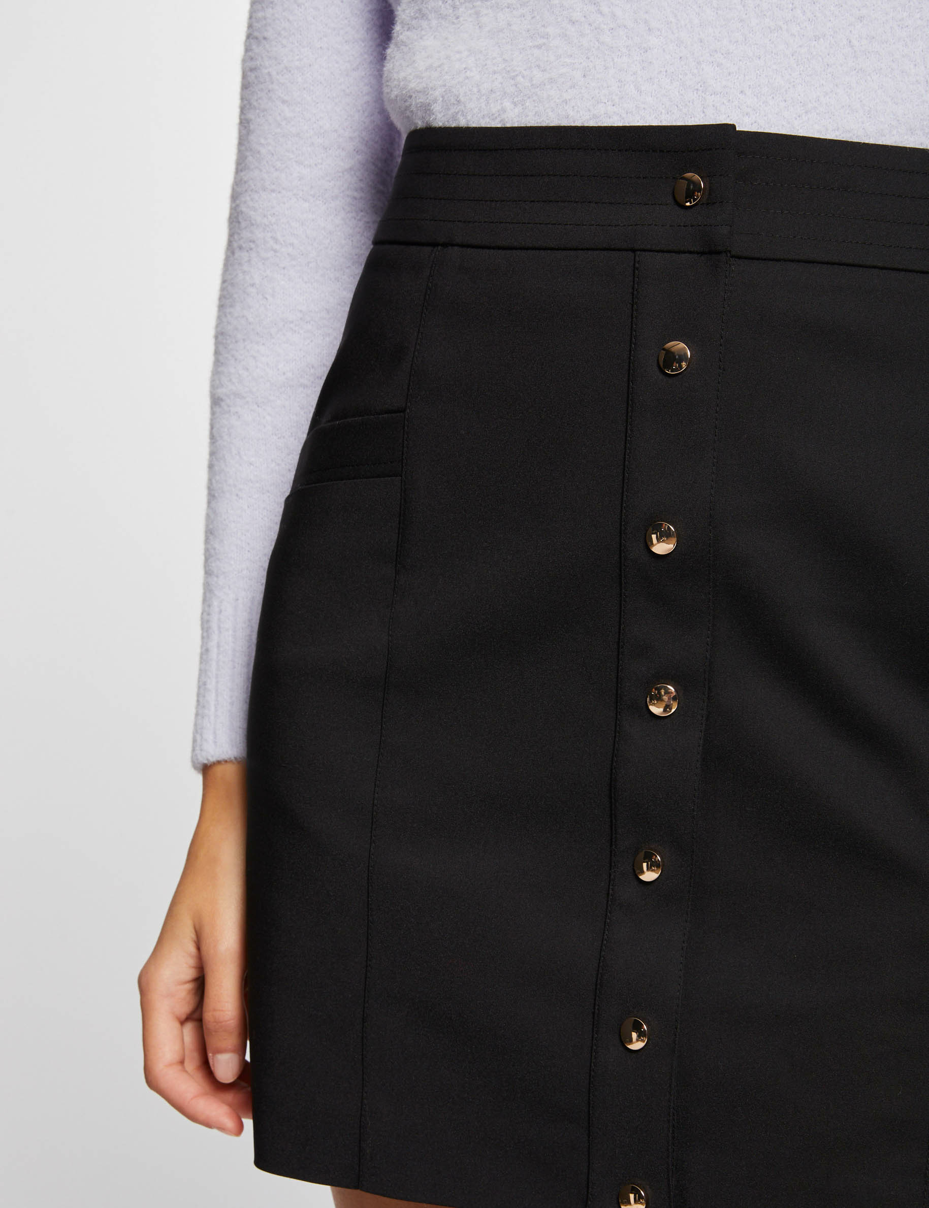 Buttoned high-waisted straight skirt black ladies'