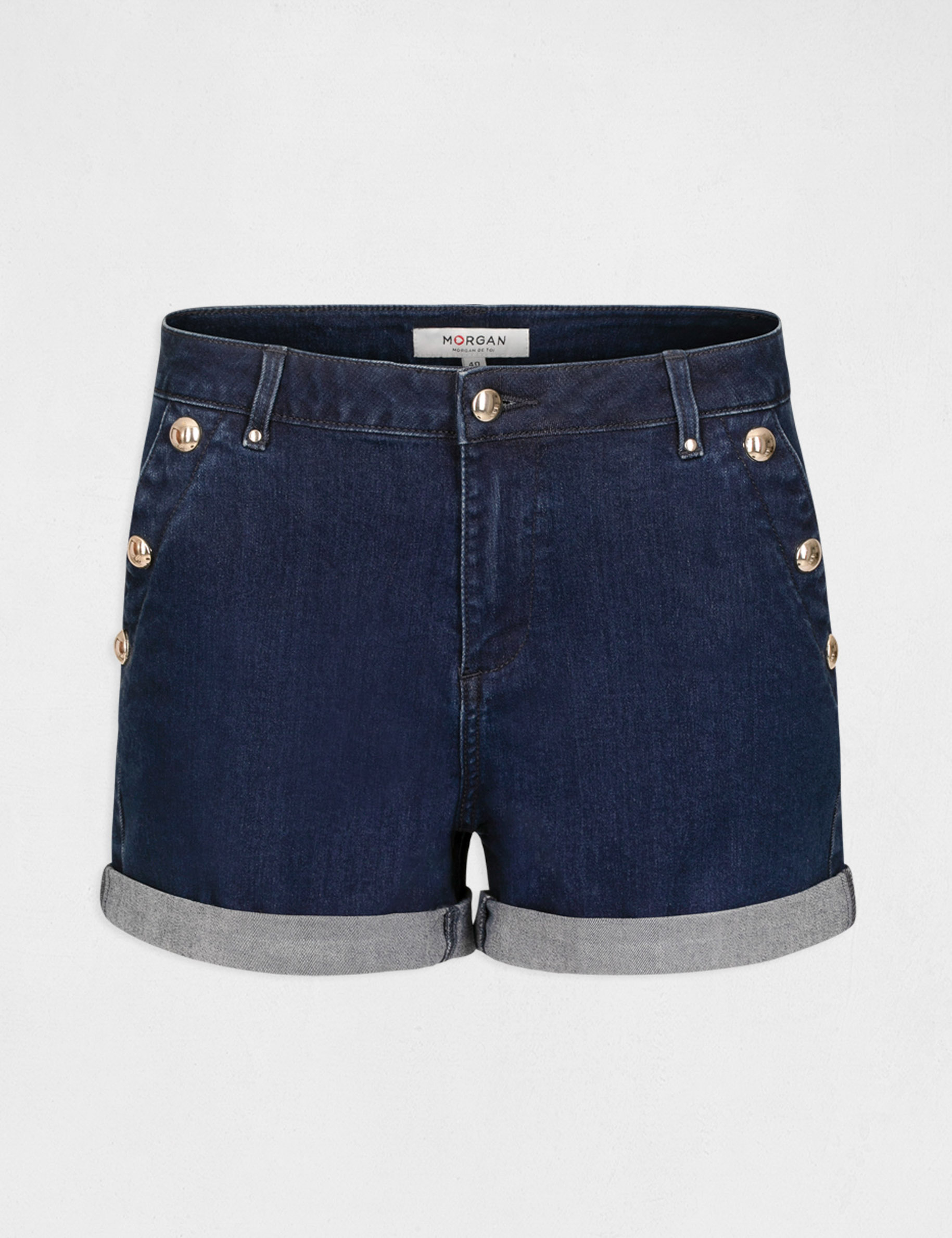 Slim denim shorts with sailor¿s effect raw denim ladies'