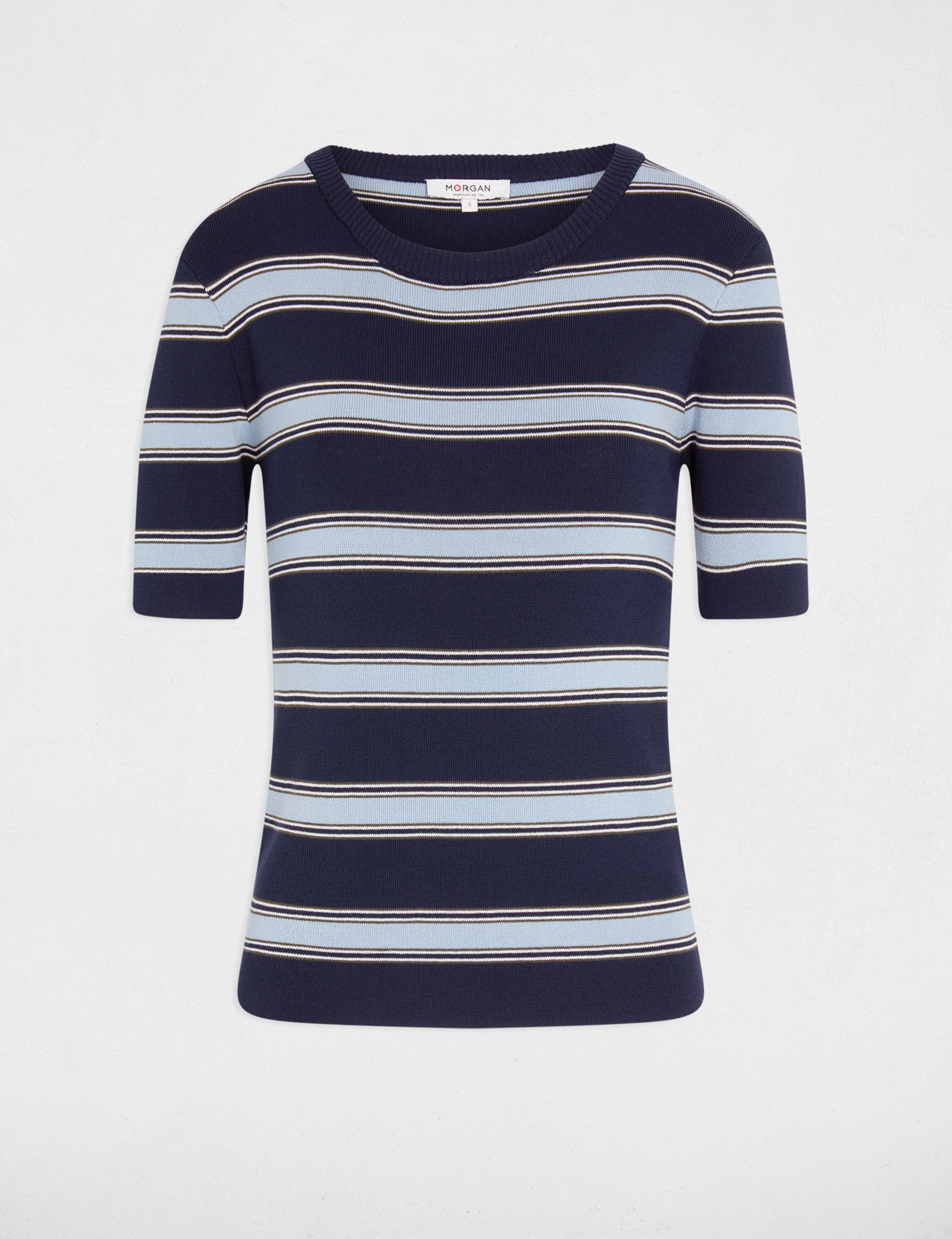 Fitted short-sleeve sweater navy blue women