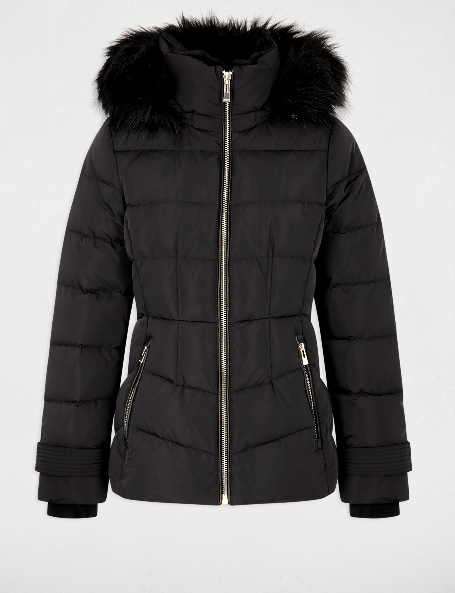 Fitted short puffer jacket black women