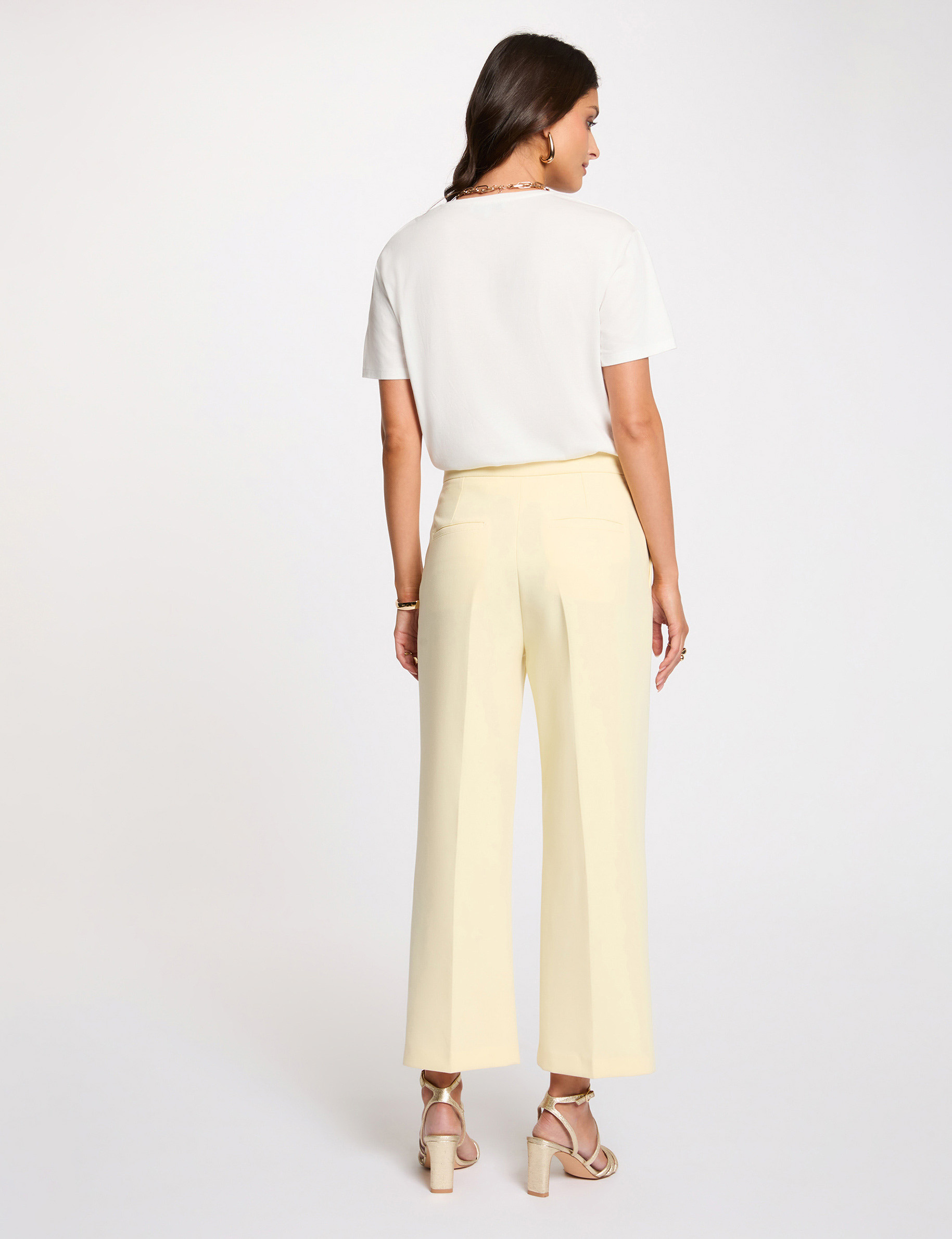 High-waisted straight trousers pastel yellow women