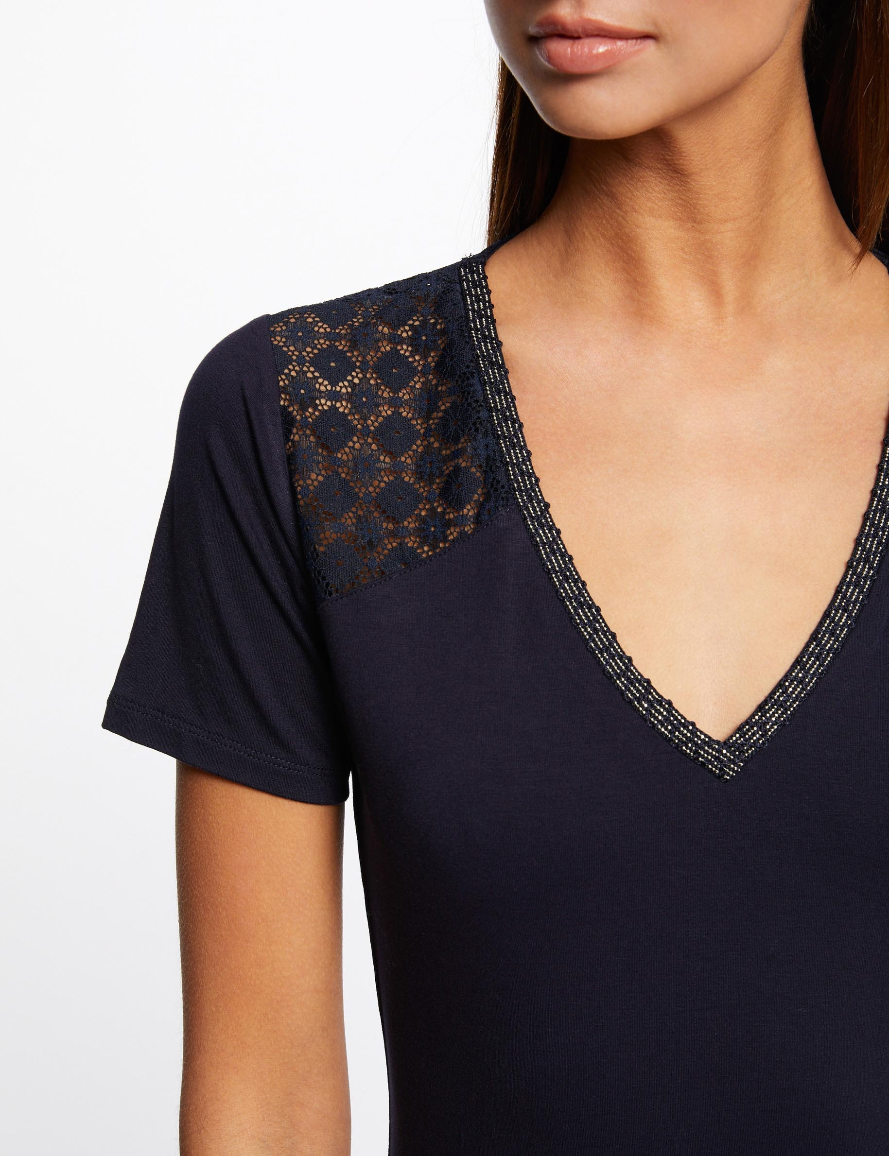 Short-sleeved t-shirt with lace navy ladies' Short-sleeved t-shirt with lace navy ladies'
