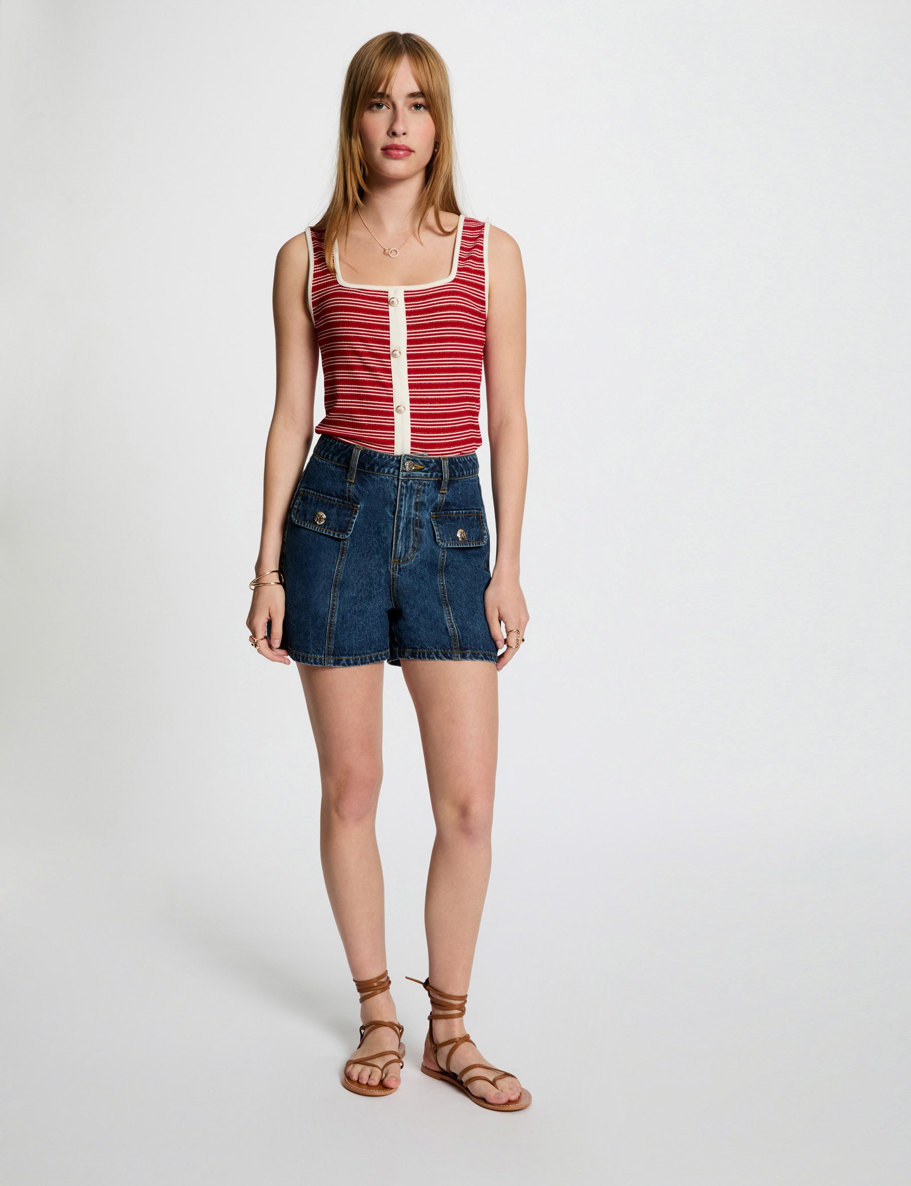 striped sleeveless vest top white women Striped sleeveless vest top white women