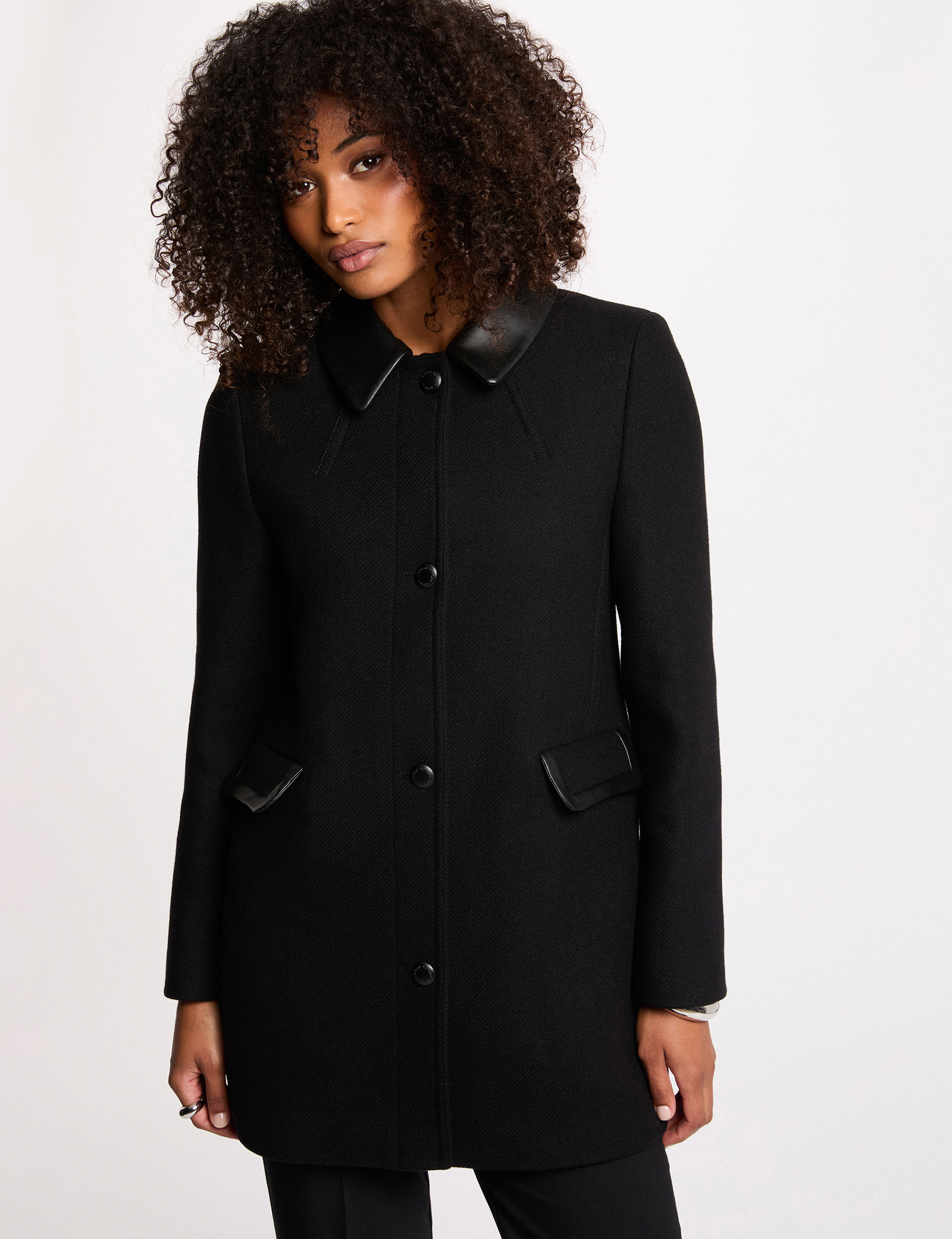 Mid-length straight coat black women