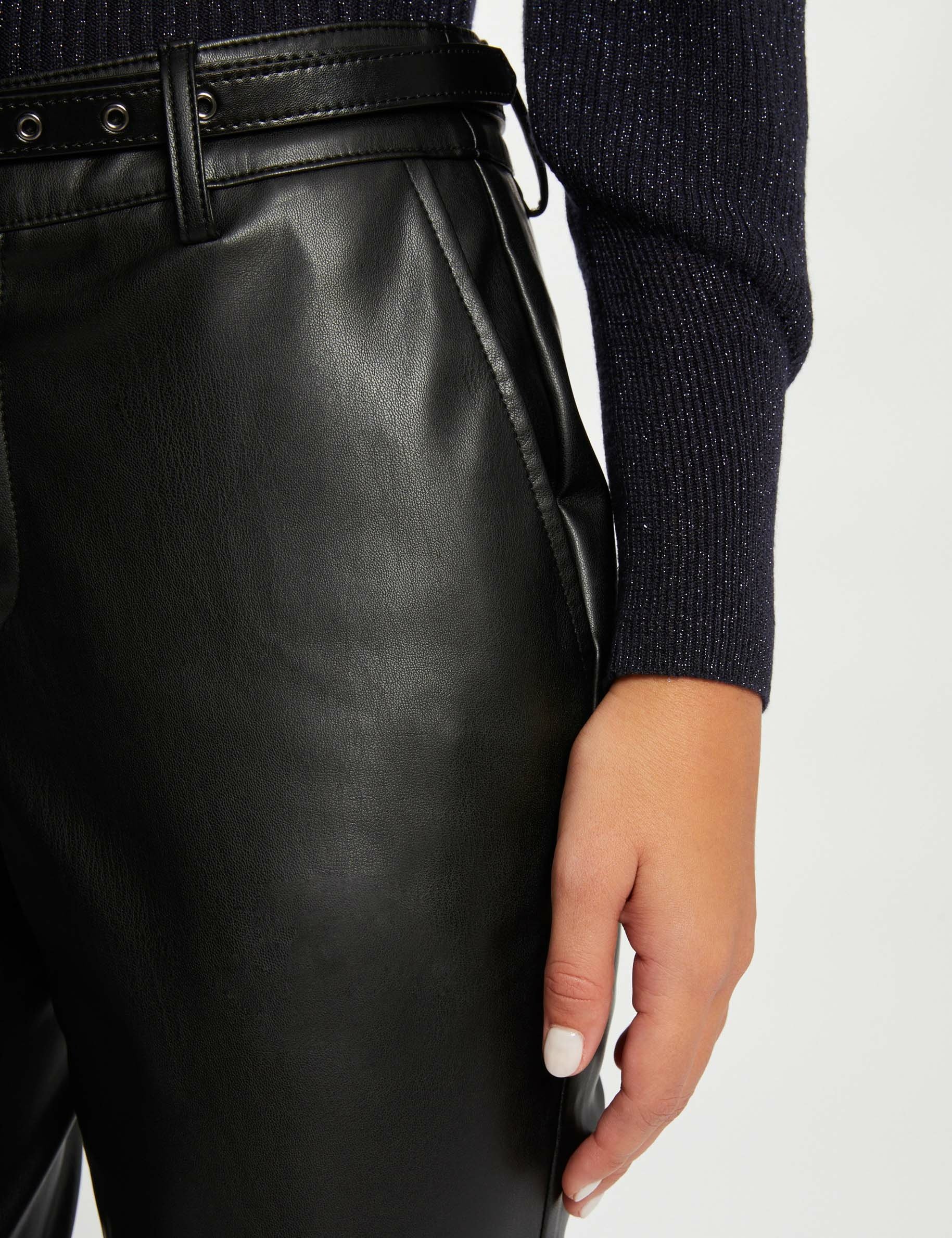 Cropped fitted faux leather trousers black ladies Morgan