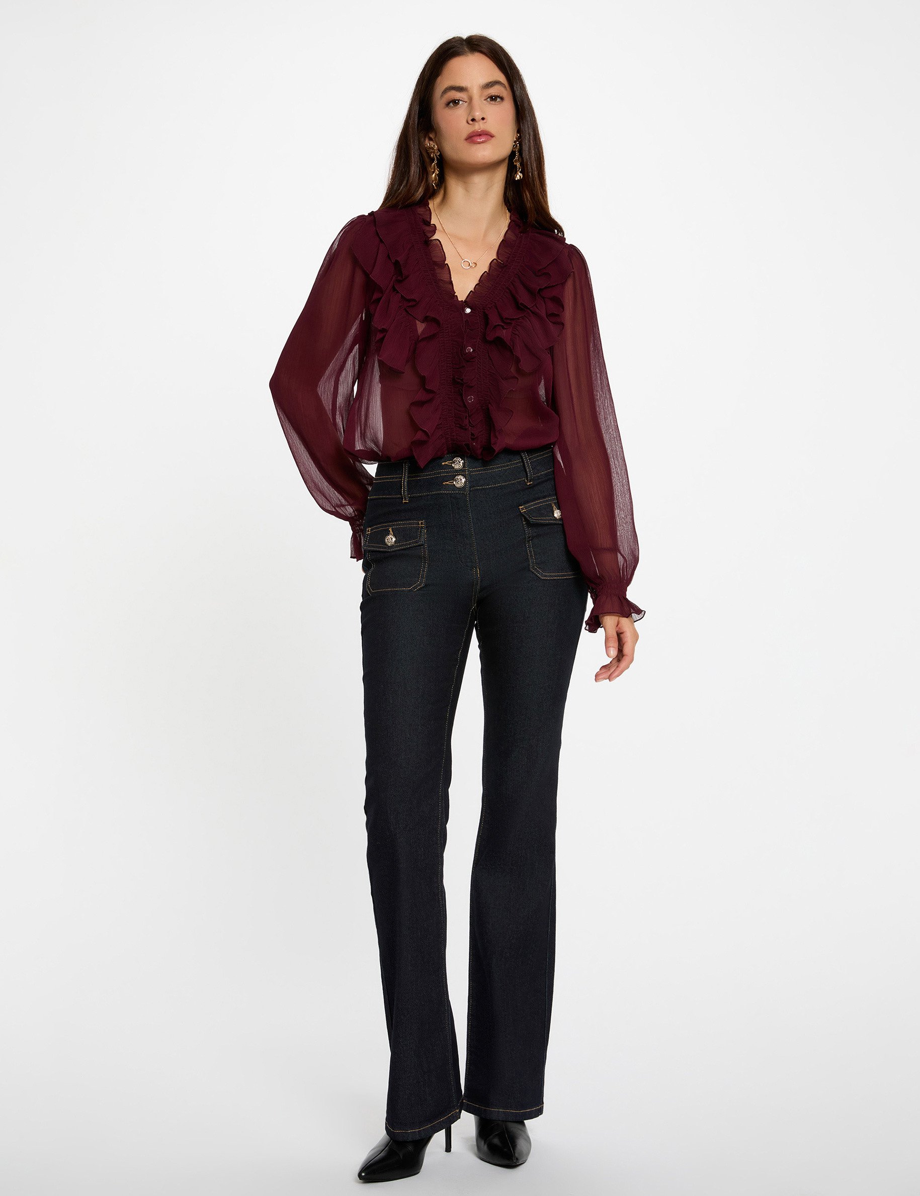 chemise fluide col v prune femme Chemise fluide col v prune femme