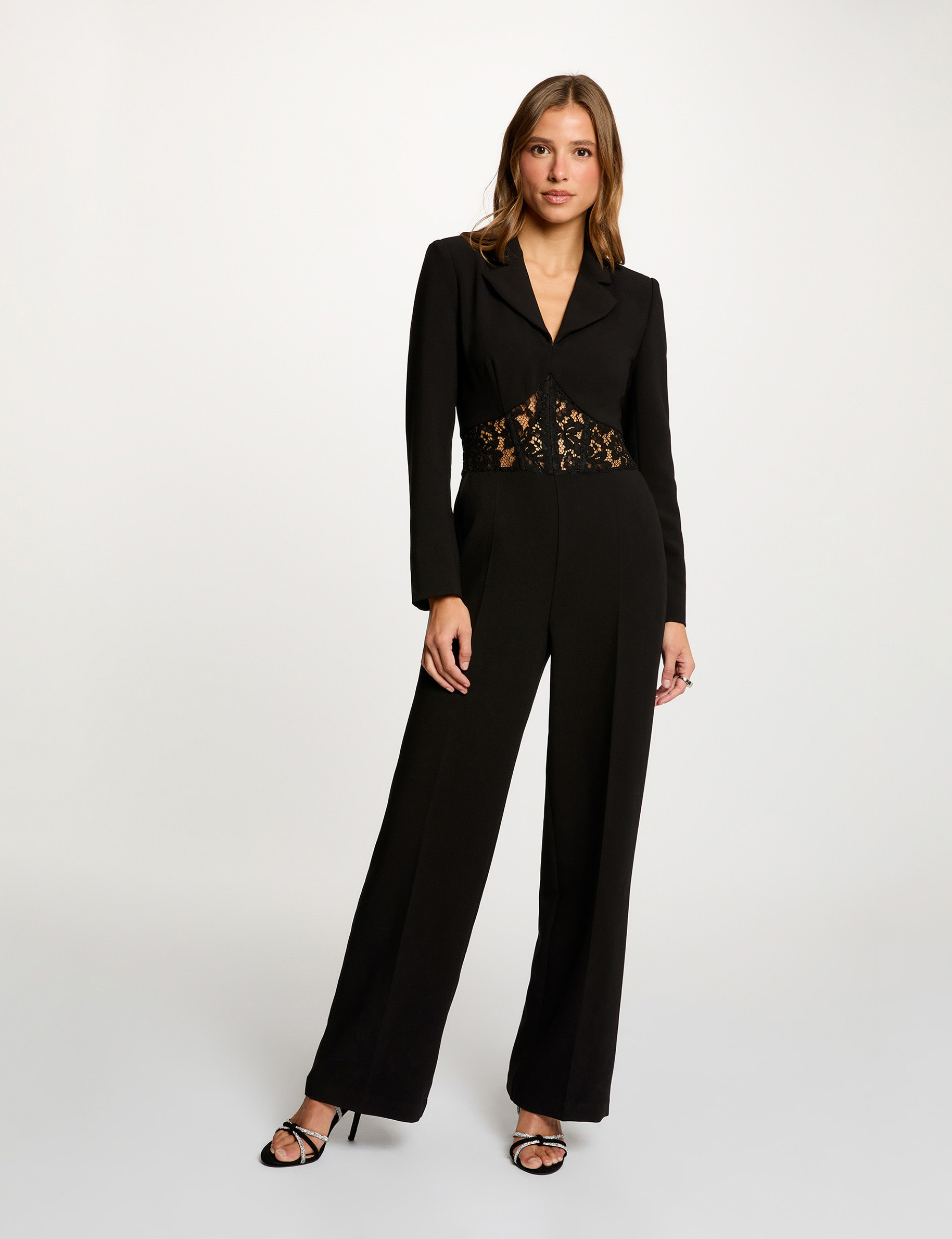 Lace jumpsuit with tailored collar black women