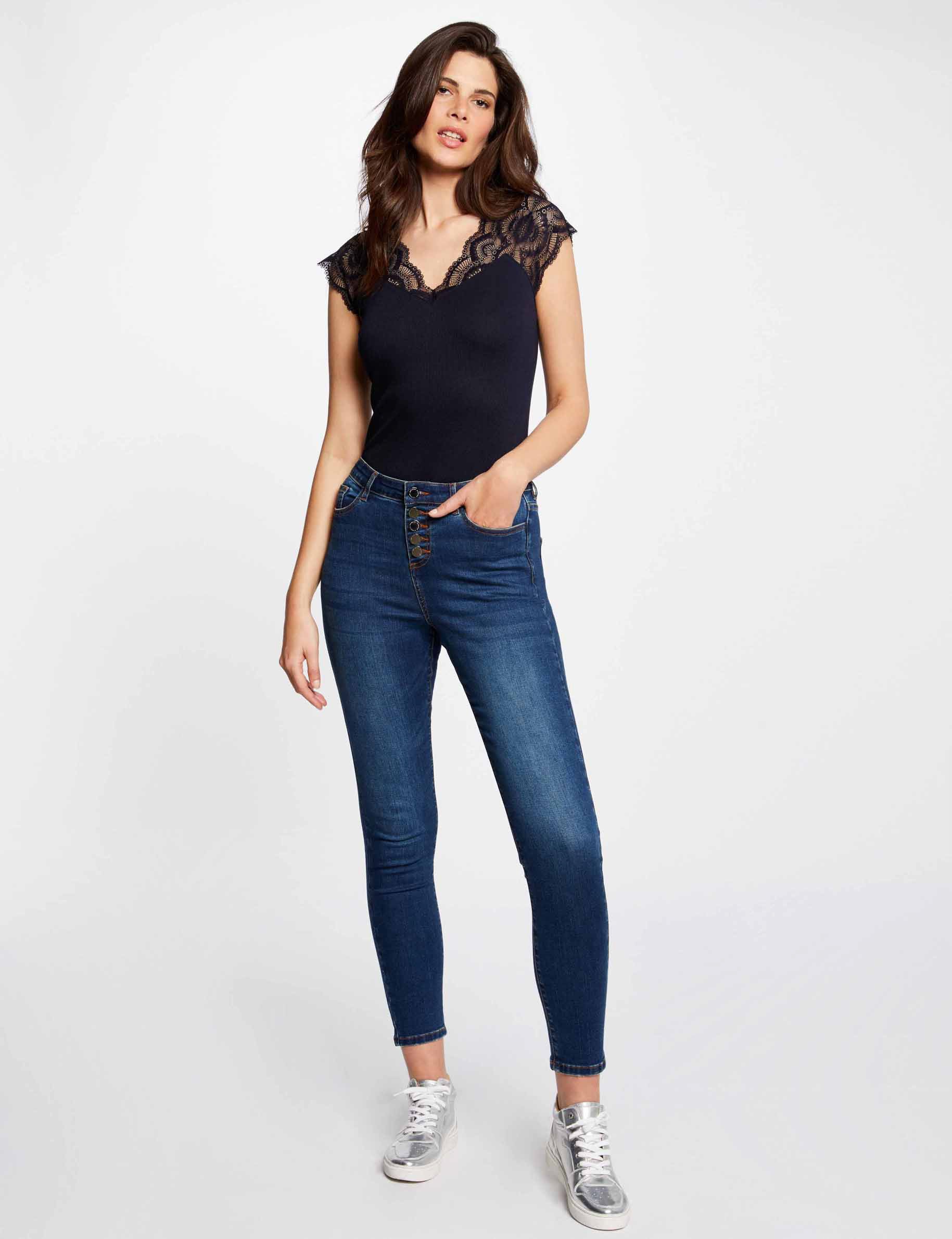 Short-sleeved t-shirt with lace navy ladies'