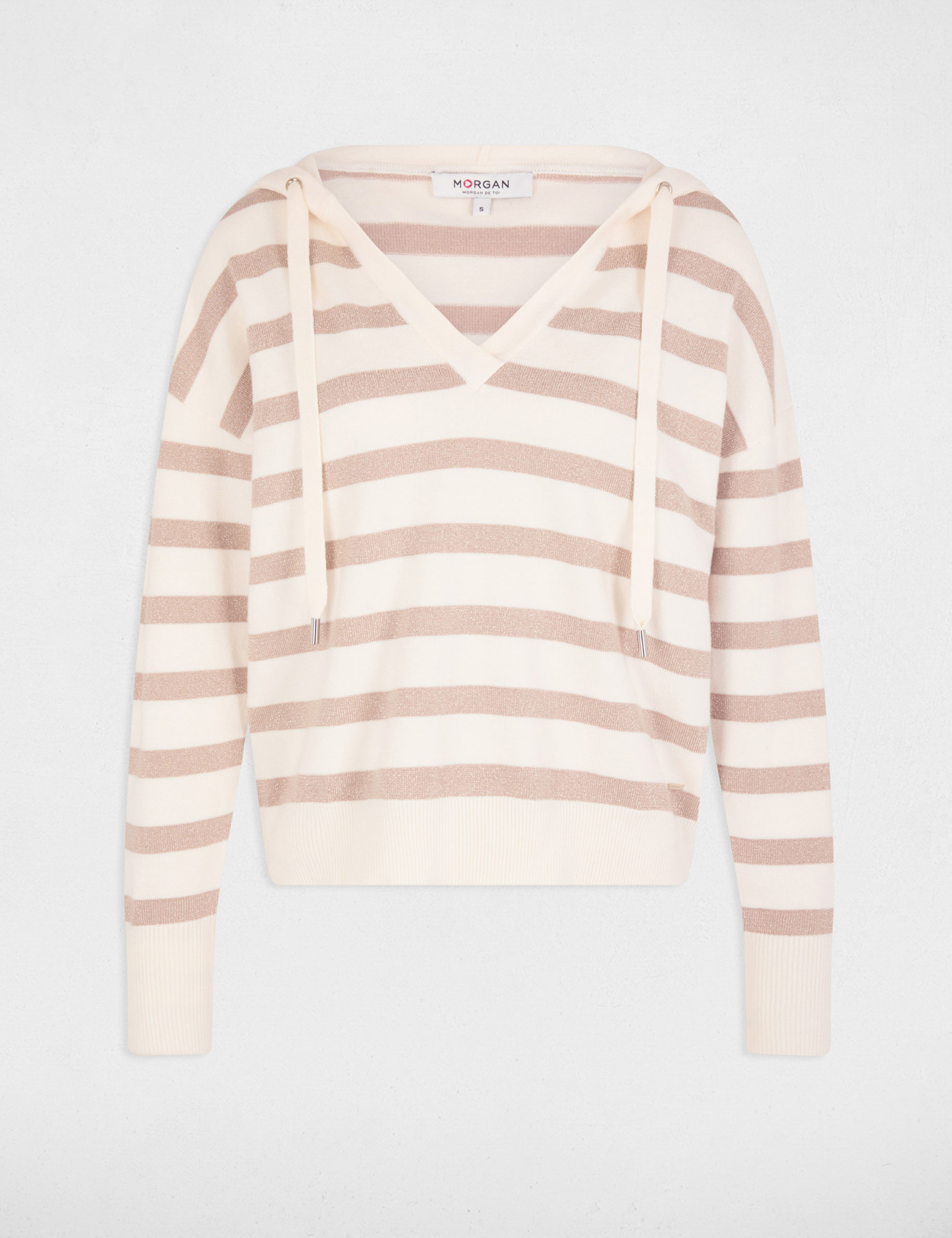 Jumper V-neck and hood ivory women