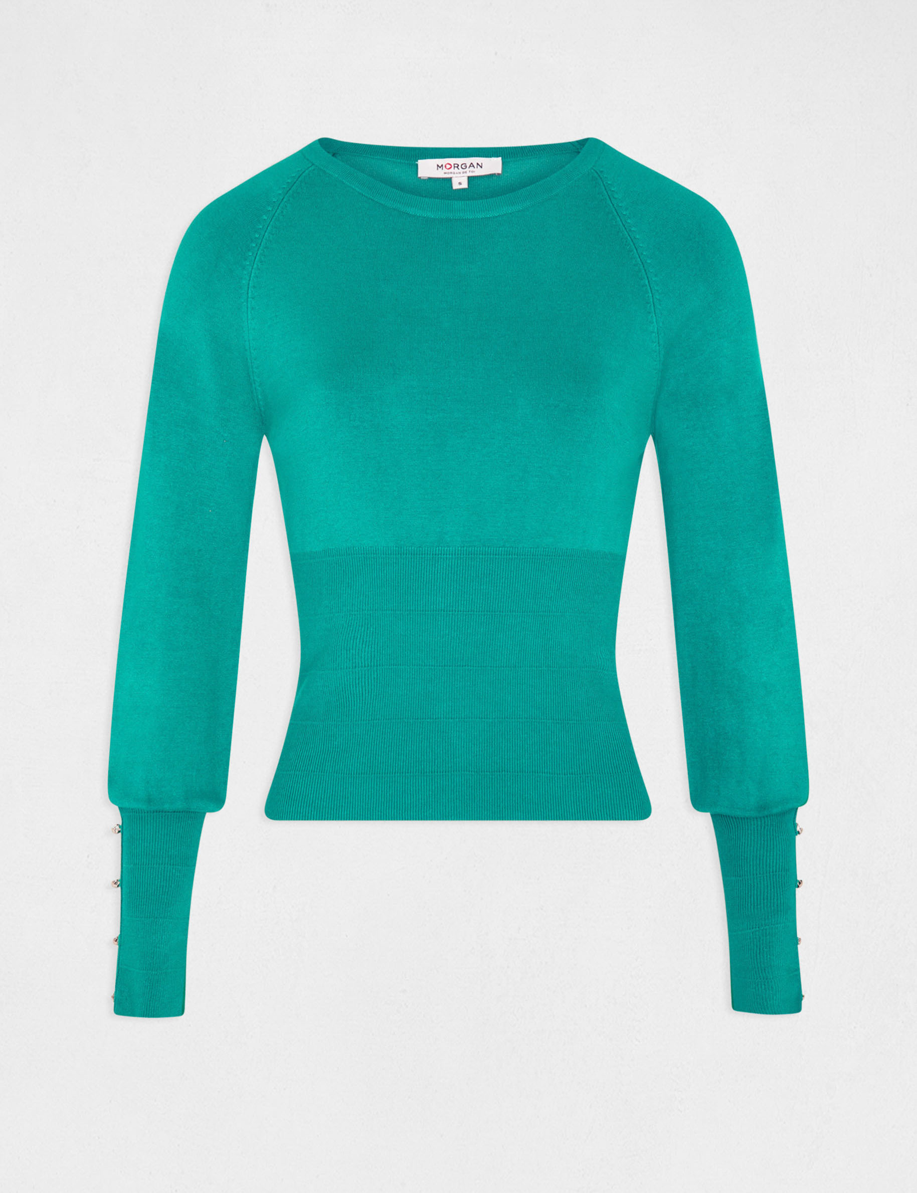 Long-sleeved jumper with round neck mid-green ladies'