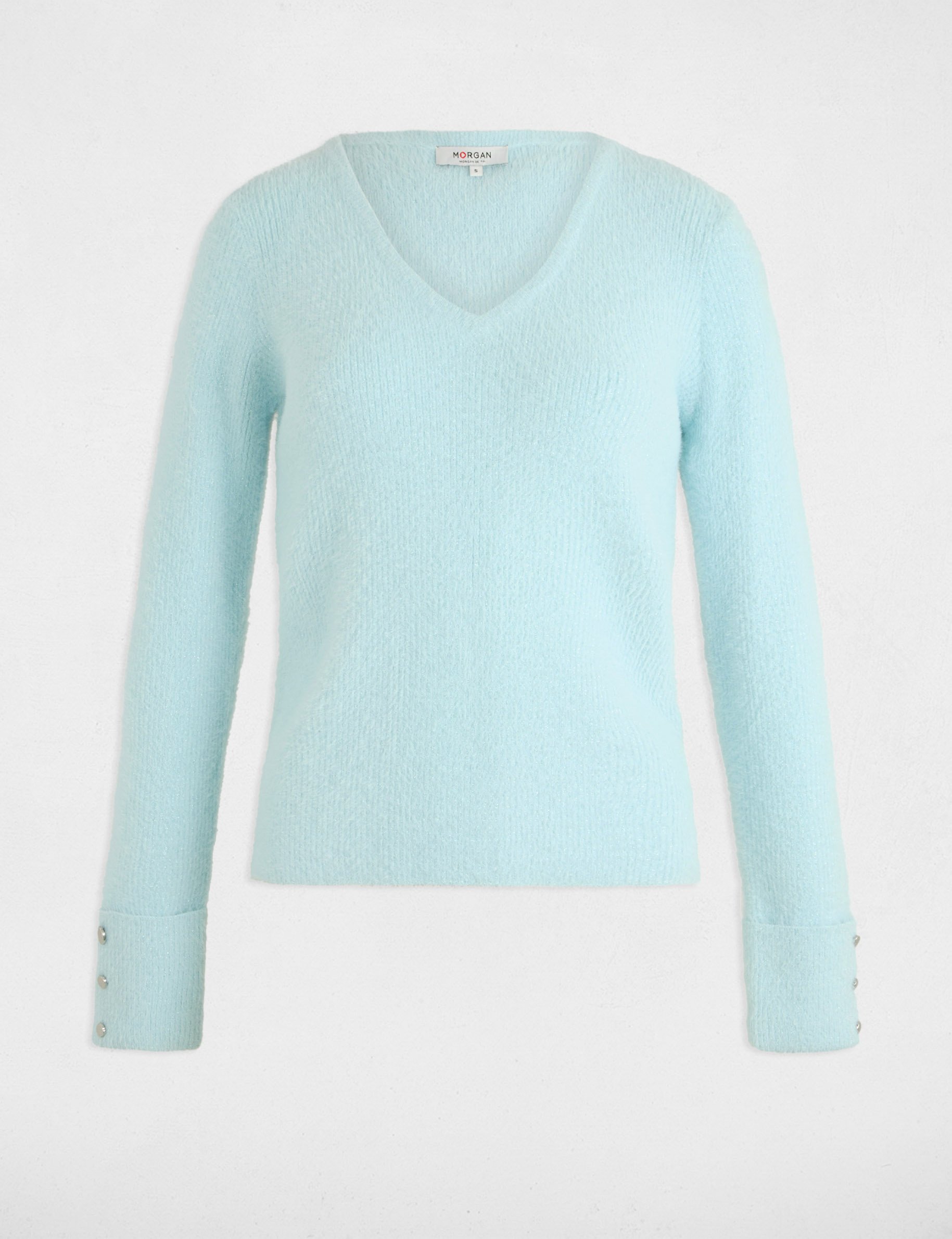 pull manches longues avec col en v bleu ciel femme Pull manches longues avec col en V bleu ciel femme