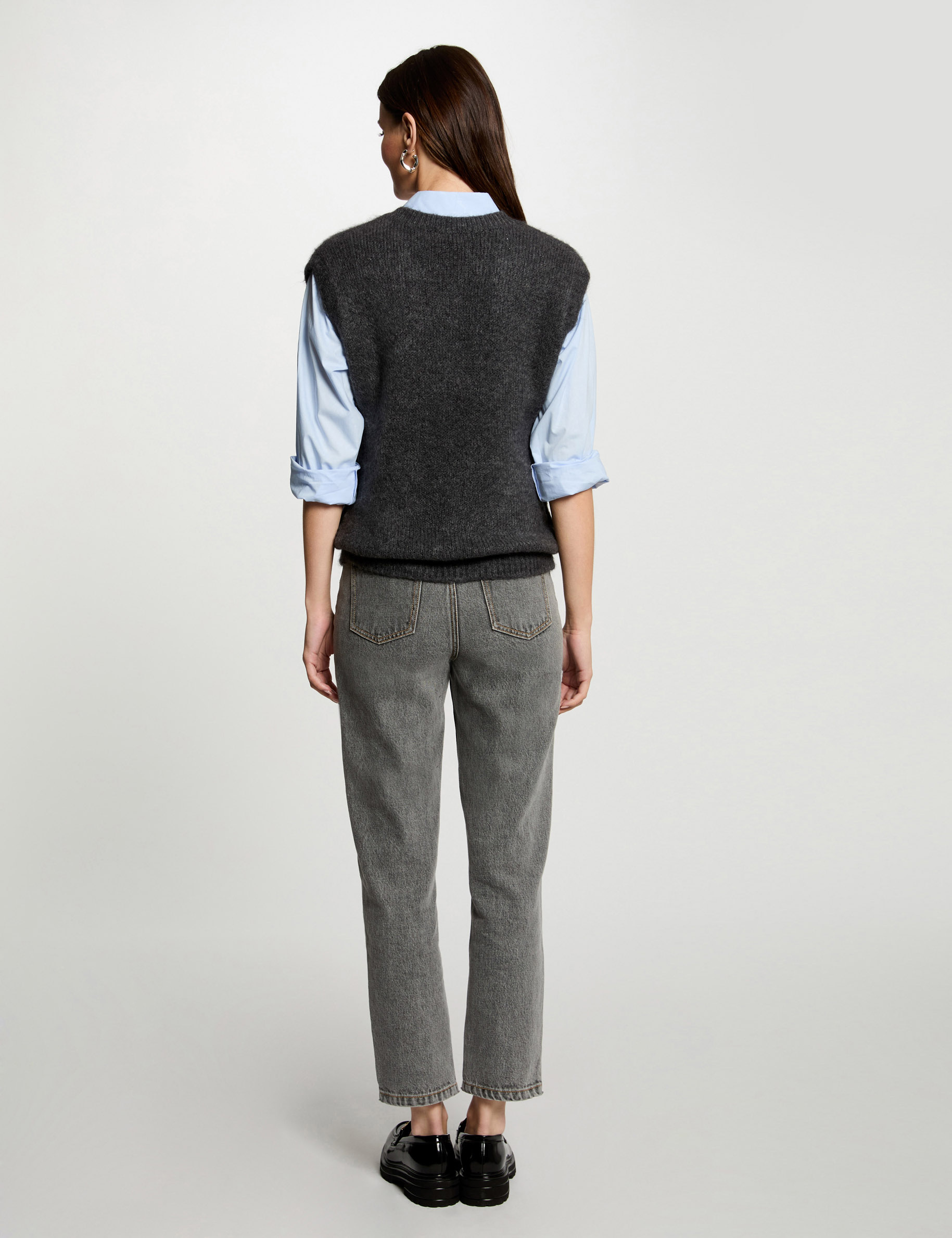 Sleeveless jumper dark grey women