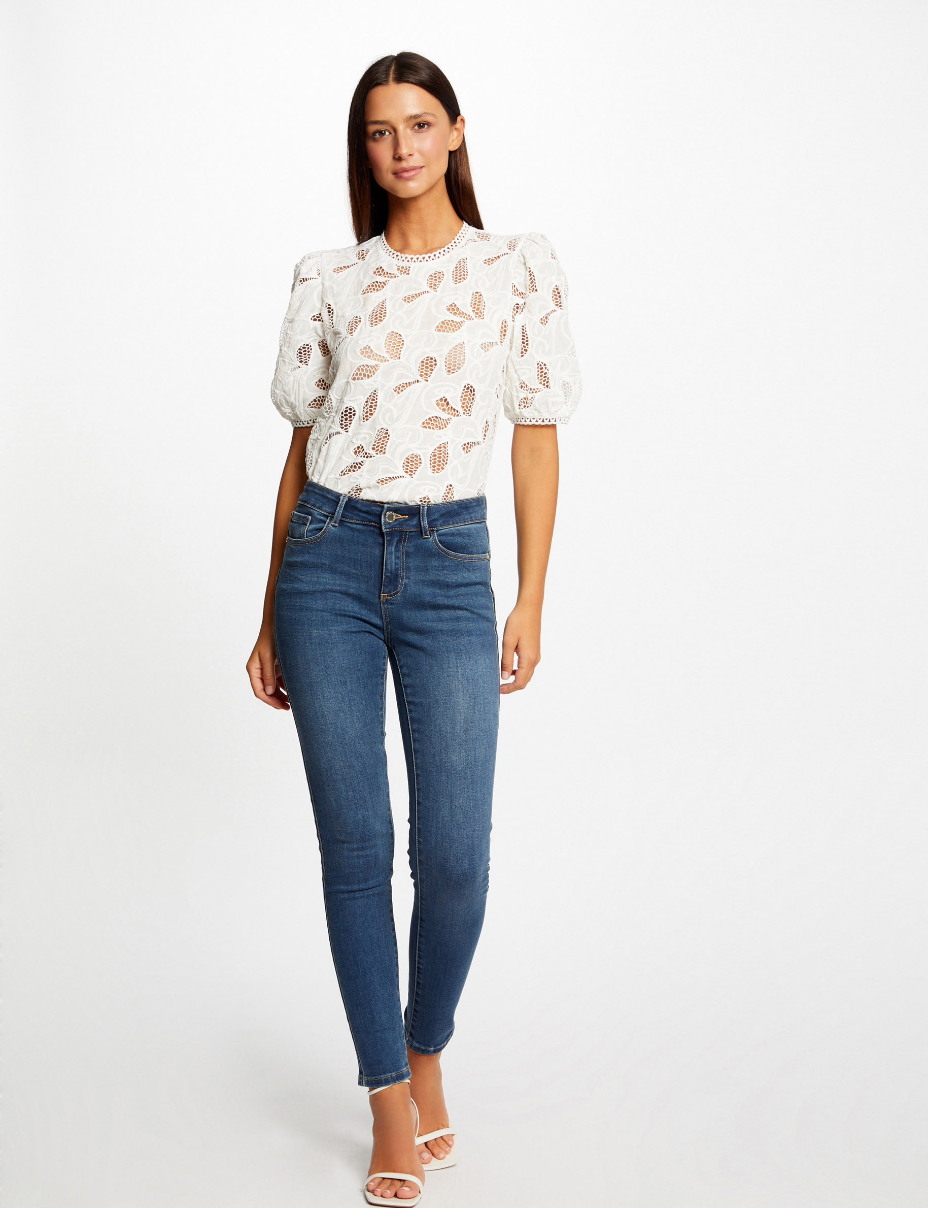 Slim jeans with metallised edgings stone denim ladies'