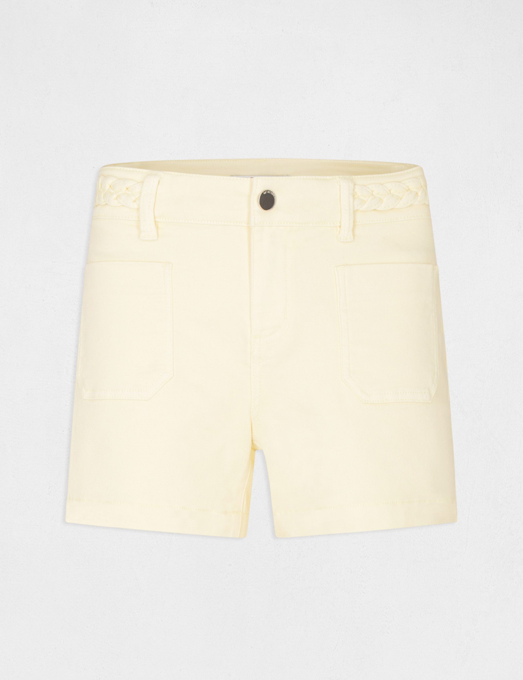 Straight shorts with braided detail straw yellow ladies'