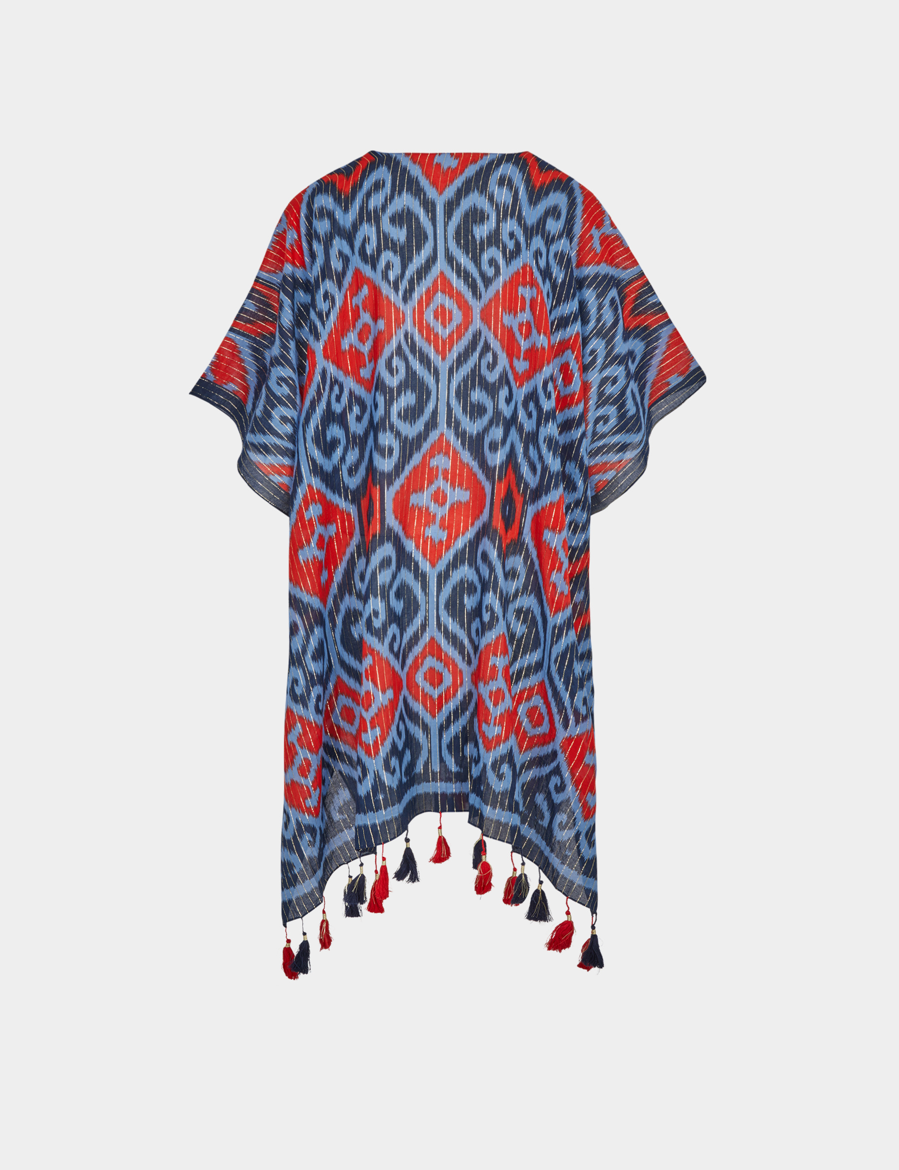 cape imprimee a pompons multicolore femme Cape imprimée à pompons multicolore femme
