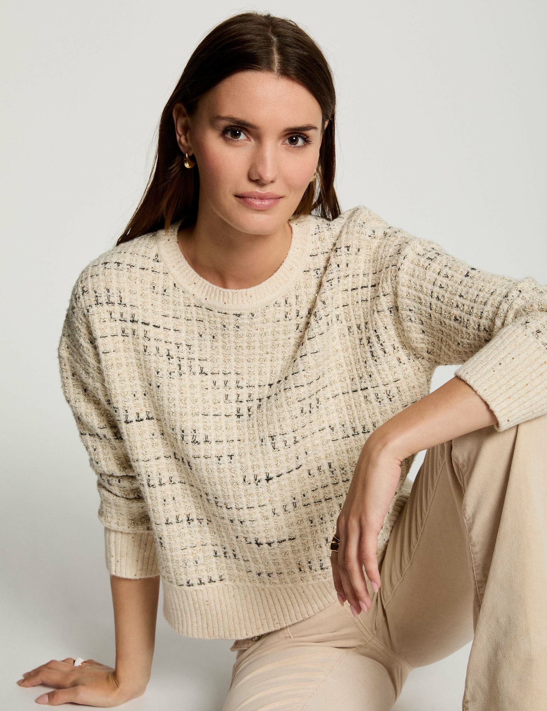 jumper round neck sequins ecru women Jumper round neck sequins ecru women