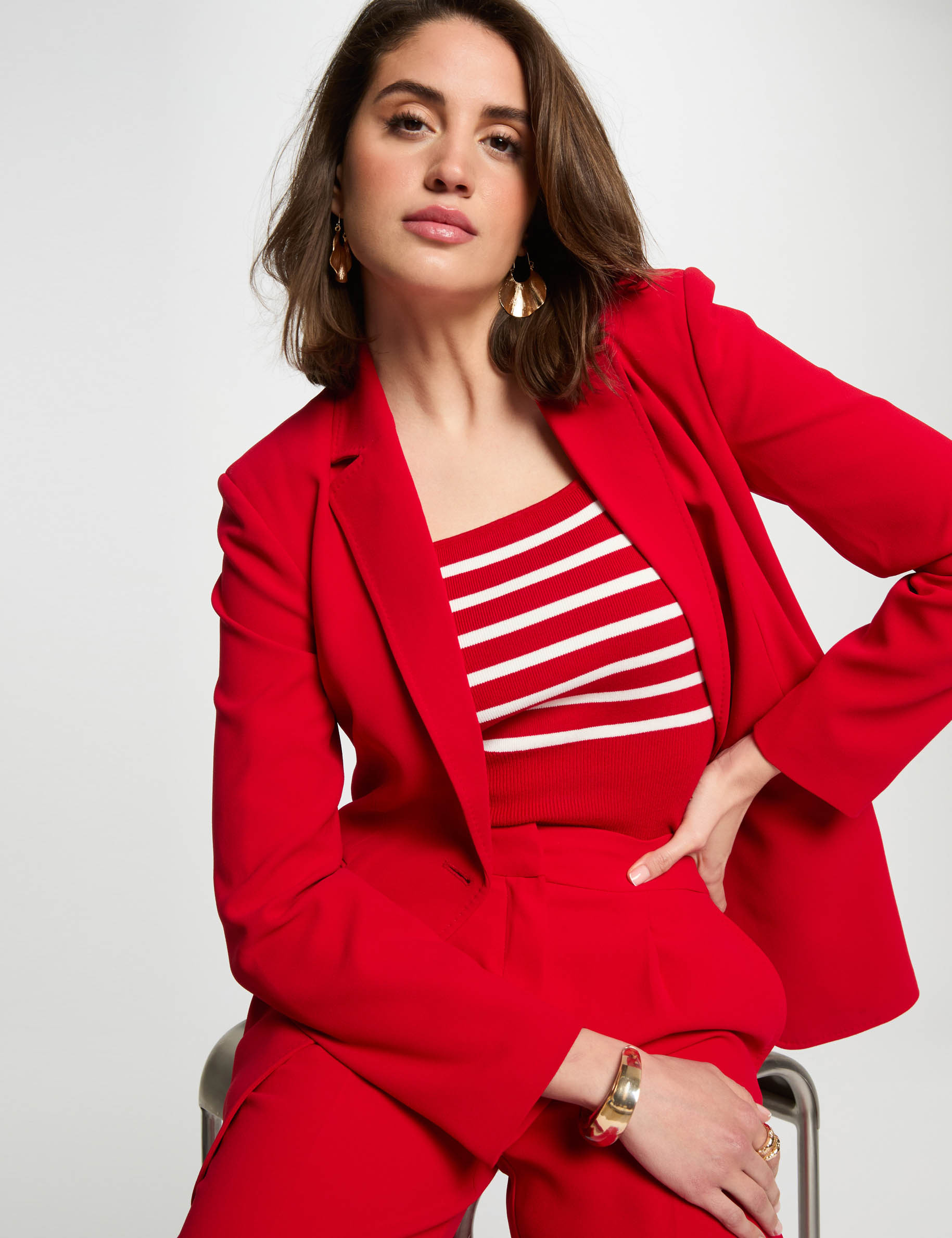 waisted buttoned blazer red women Waisted buttoned blazer red women
