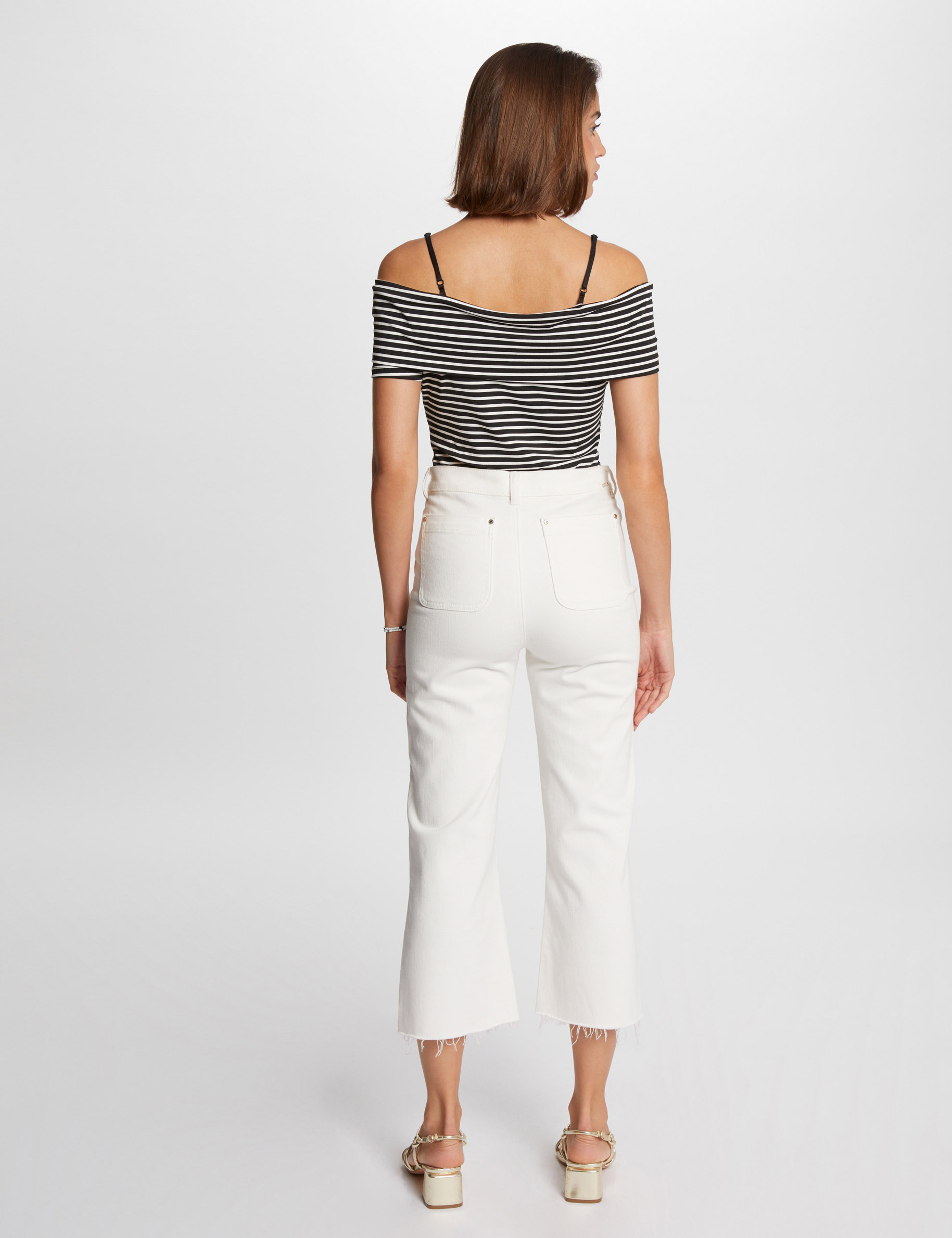 Striped short-sleeved t-shirt ivory women