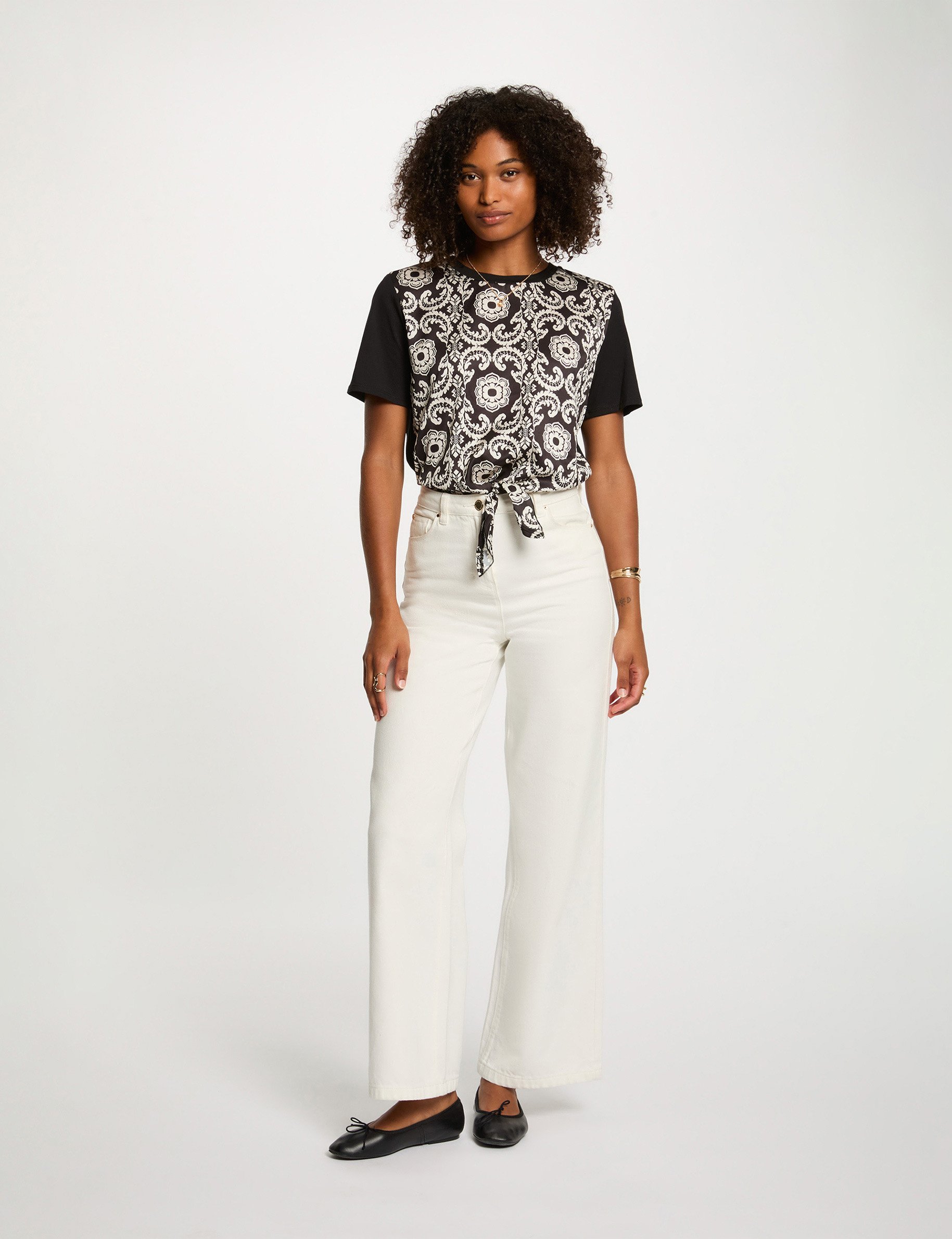 t shirt cropped imprime blanc femme T-shirt cropped imprimé blanc femme