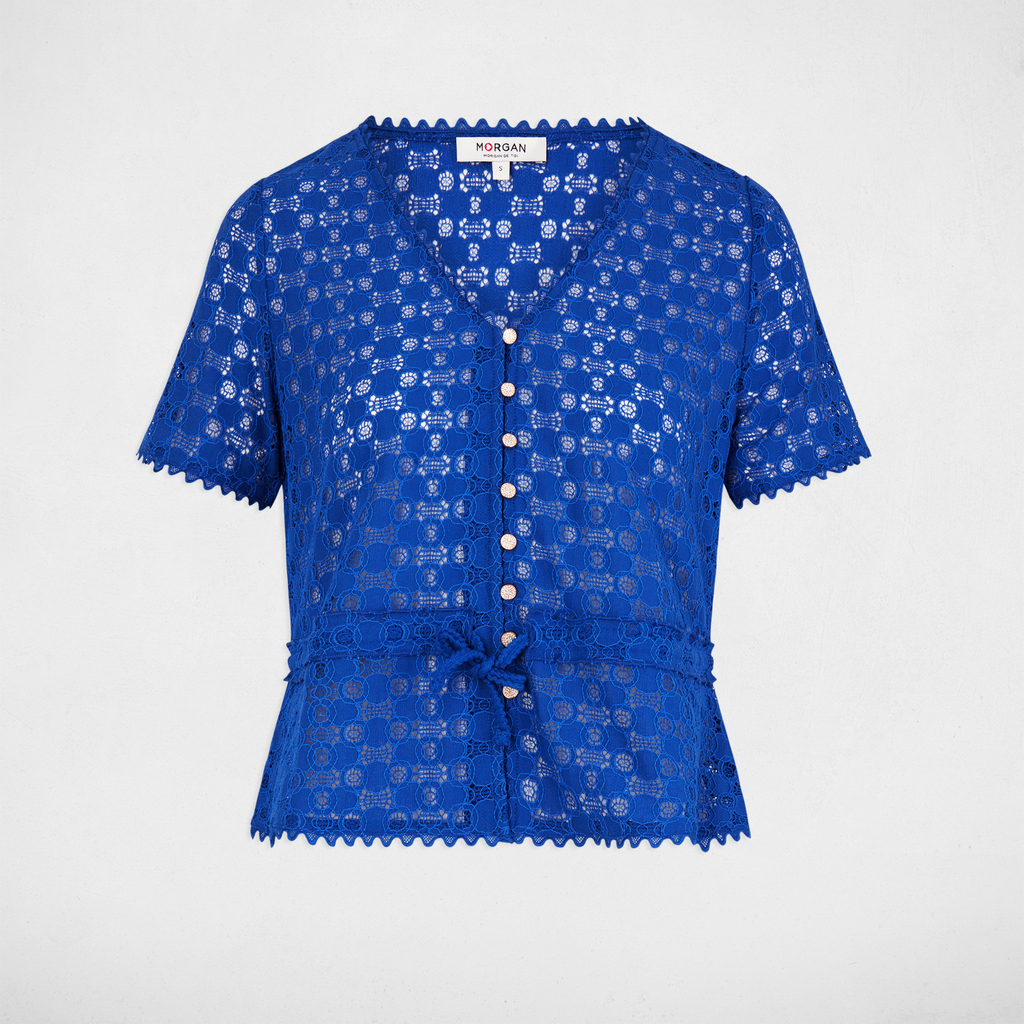 short sleeved t shirt with lace electric blue women Short-sleeved t-shirt with lace electric blue women