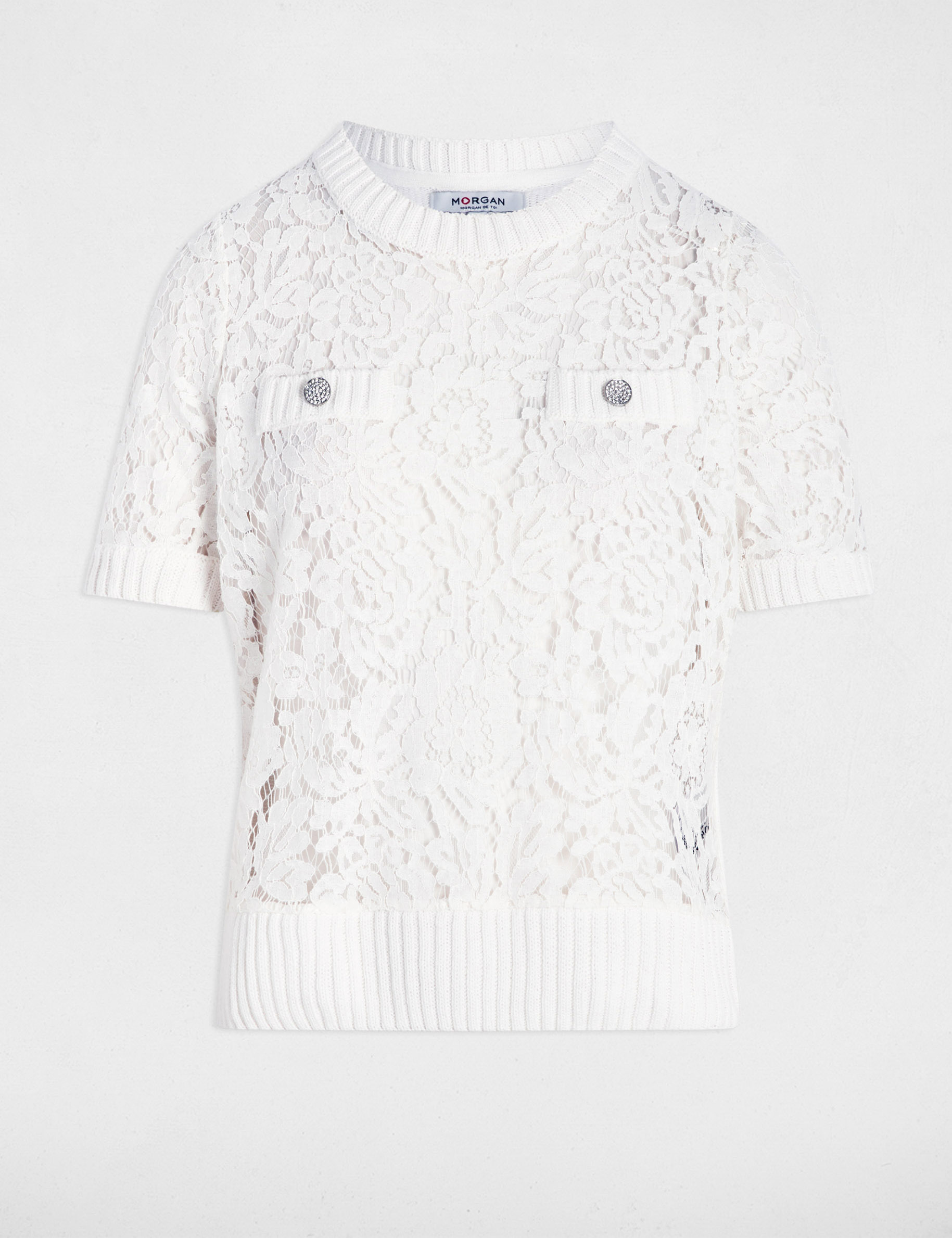 pull manches courtes dentelle blanc femme Pull manches courtes dentelle blanc femme