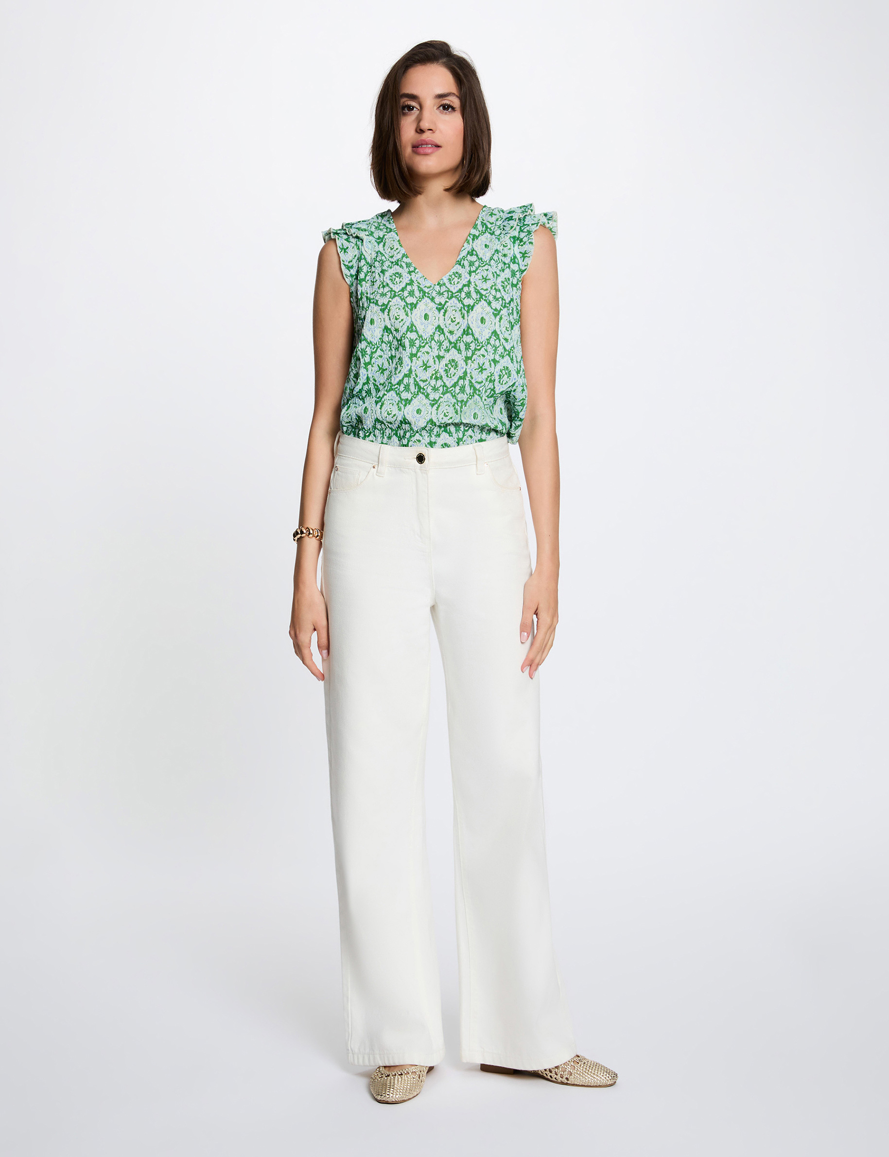 Sleeveless V-neck top multicolor women