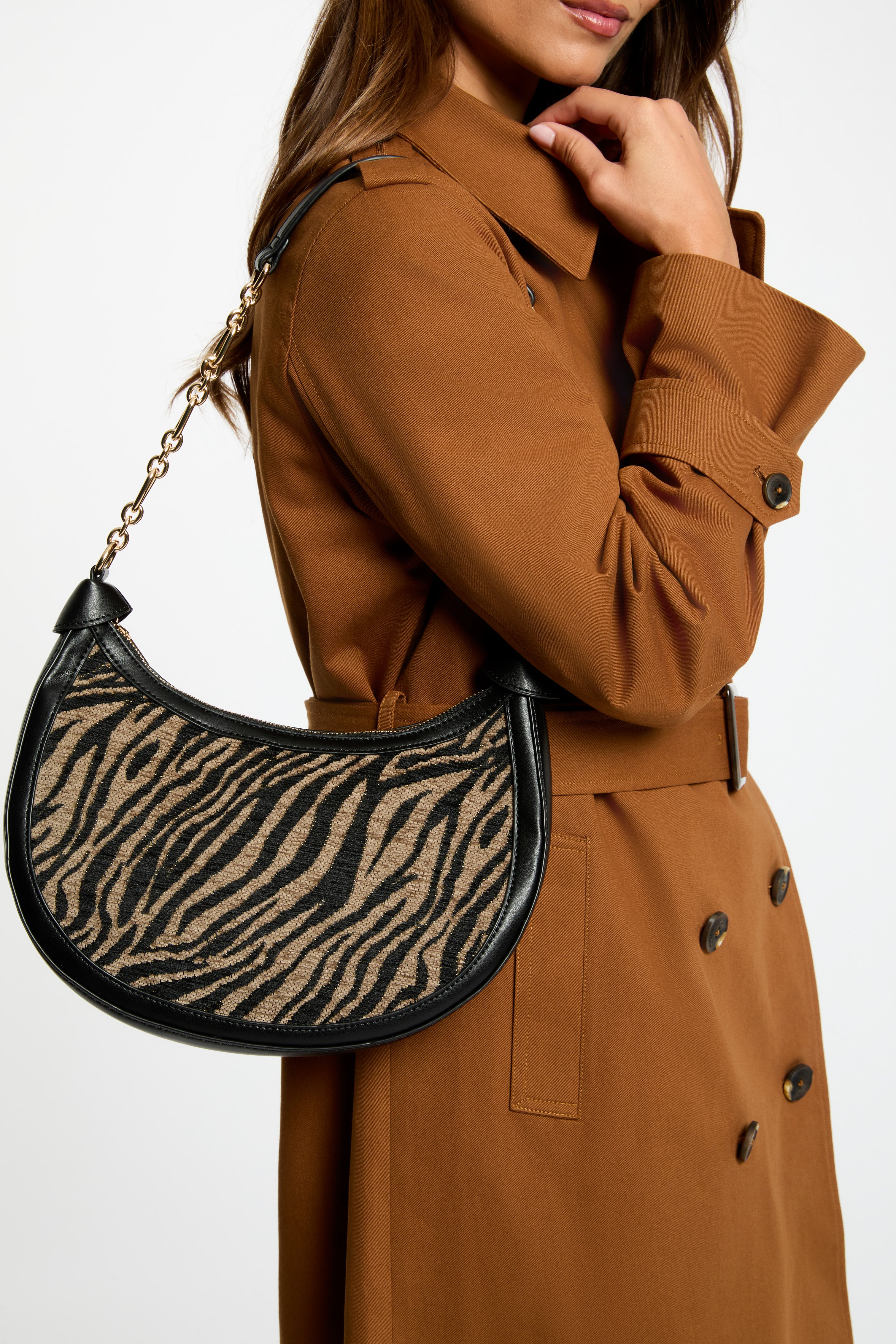 Zebra half-moon bag black women