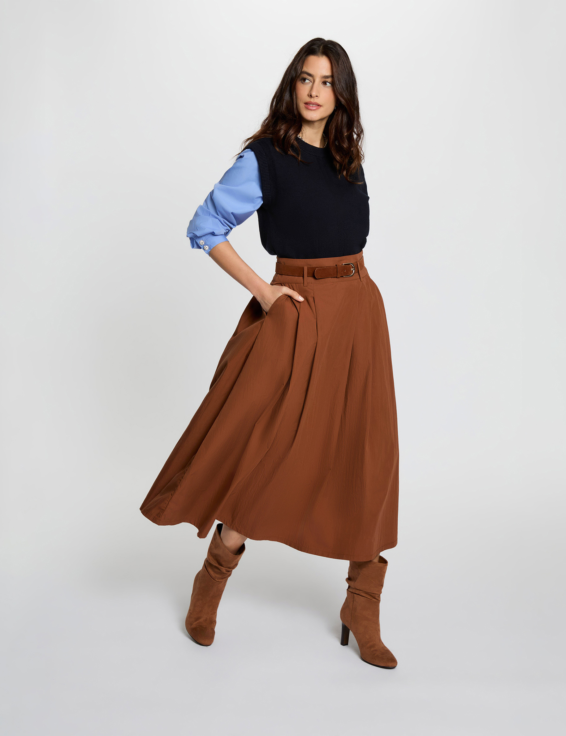 Fitted sweater with folded collar navy blue women