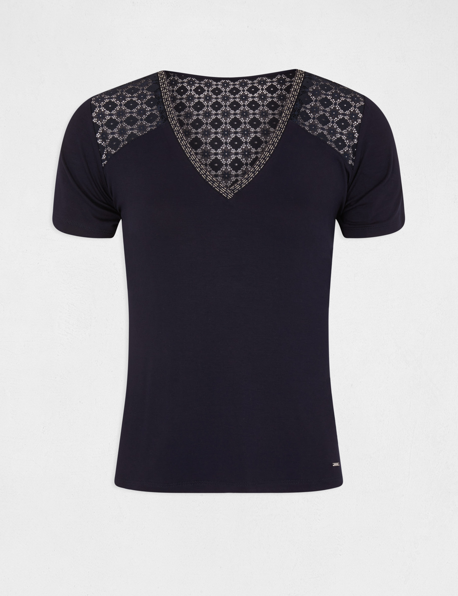 Short-sleeved t-shirt with lace navy ladies'