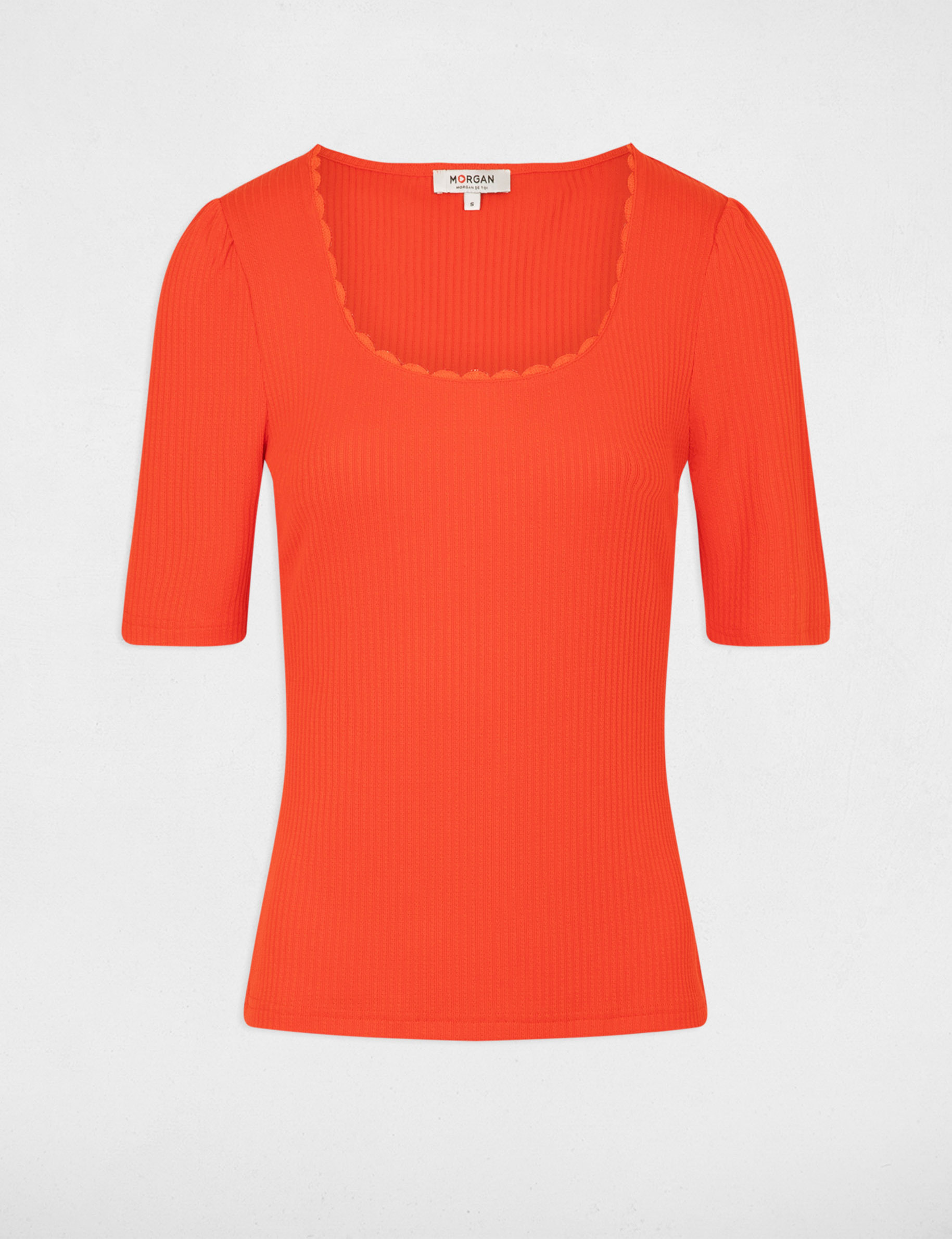short sleeved ribbed t shirt dark orange women Short-sleeved ribbed t-shirt dark orange women