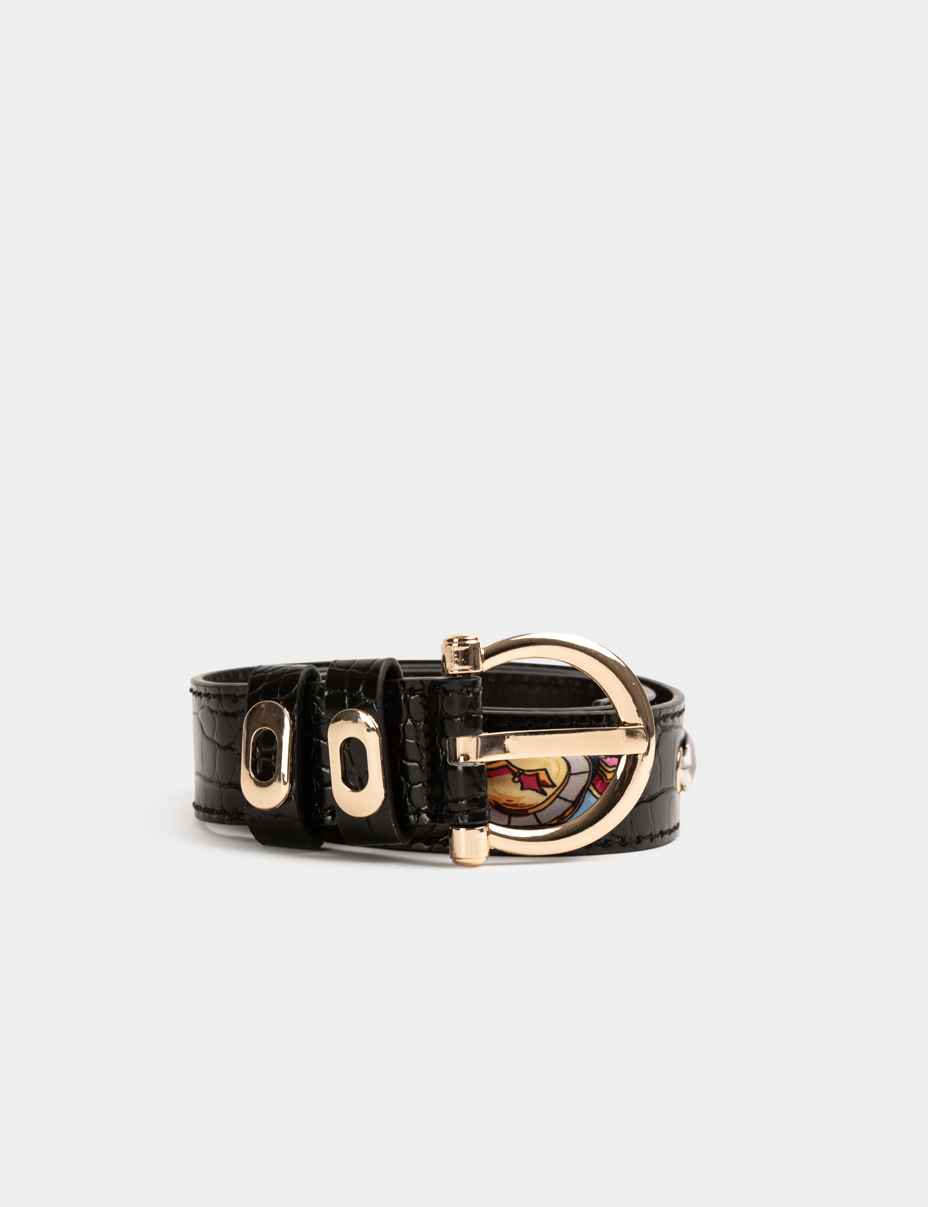 Belt with scarf and croc effect black ladies' Belt with scarf and croc effect black ladies'