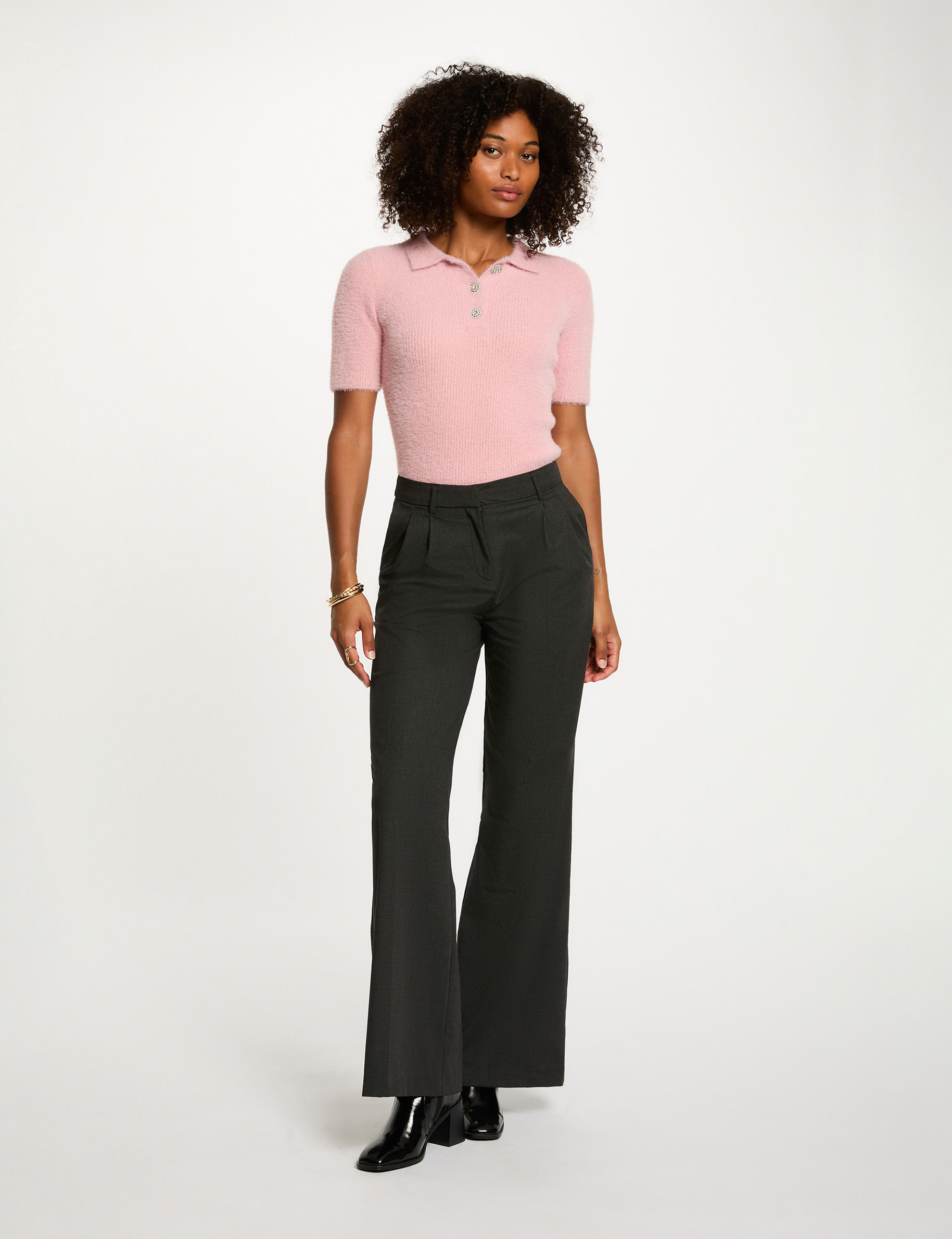 Cropped sweater with folded collar pink women