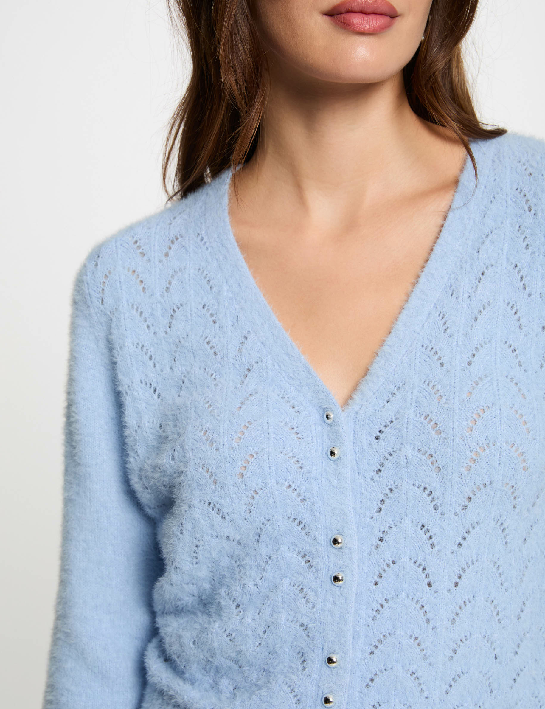 long sleeved cardigan openwork details sky blue women Long-sleeved cardigan openwork details sky blue women
