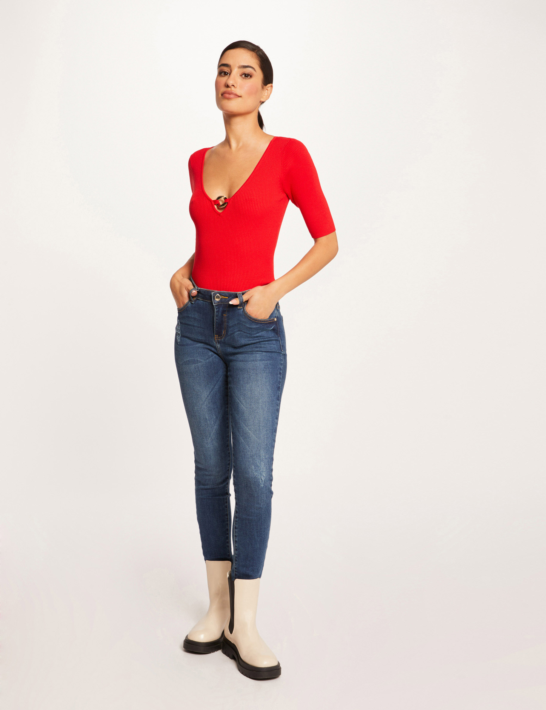 3/4-length sleeved jumper with ornament red ladies