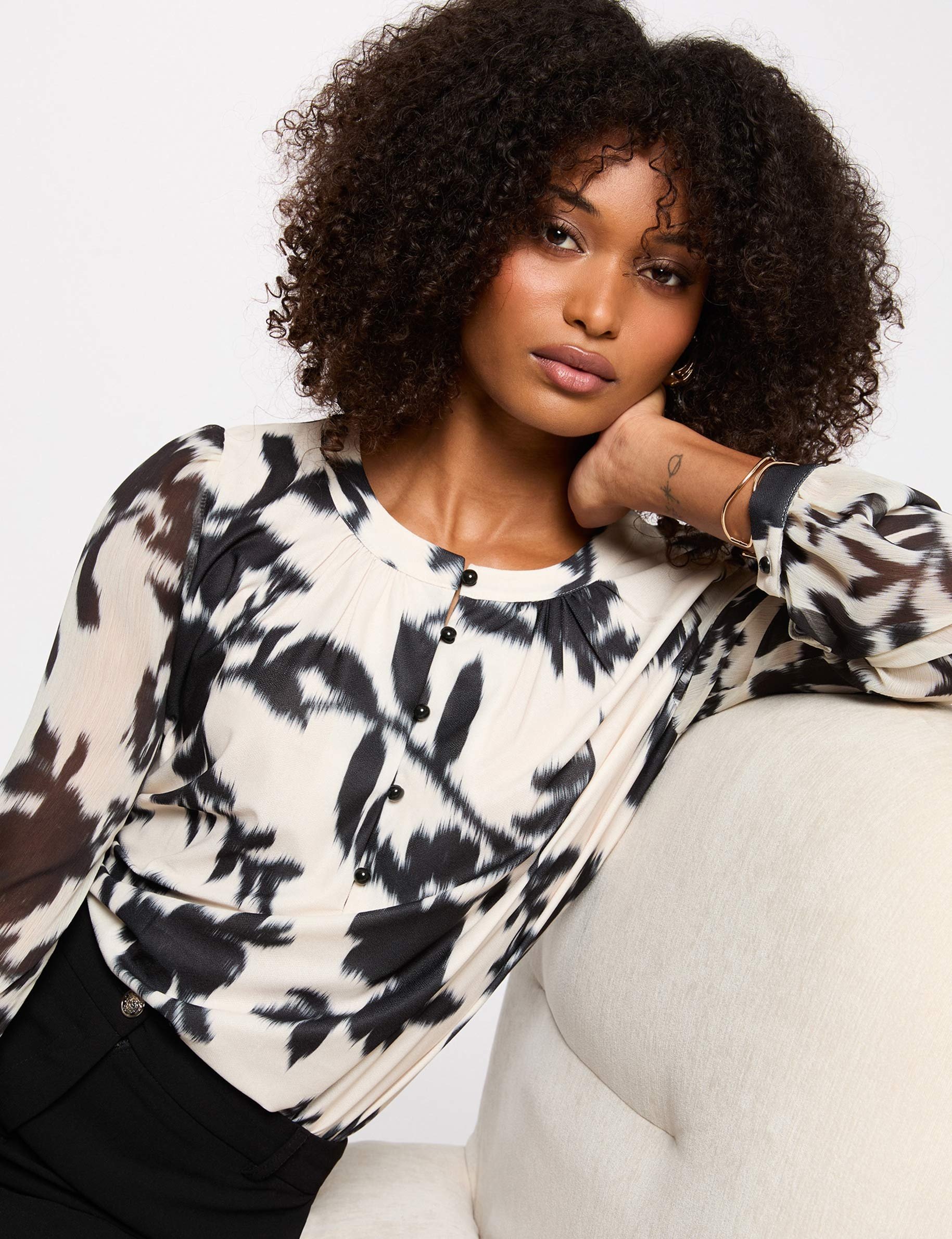 long sleeve voile t shirt white women Long-sleeve voile t-shirt white women