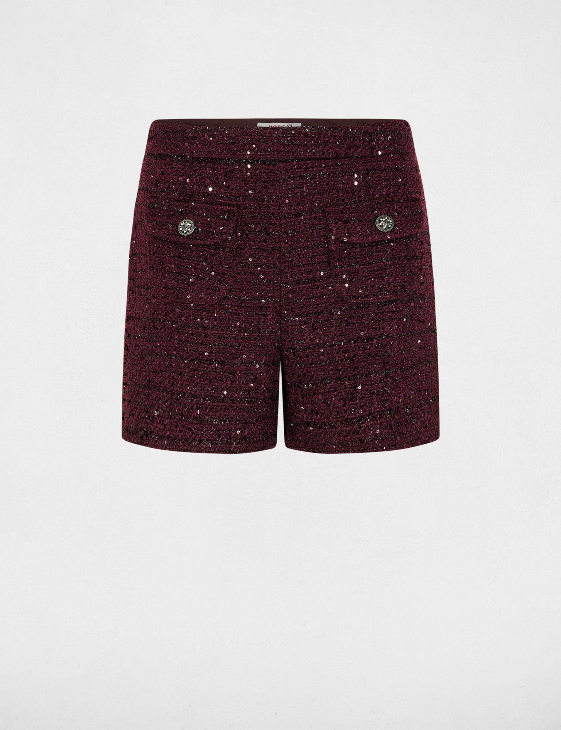 short tweed taille haute prune femme plum women