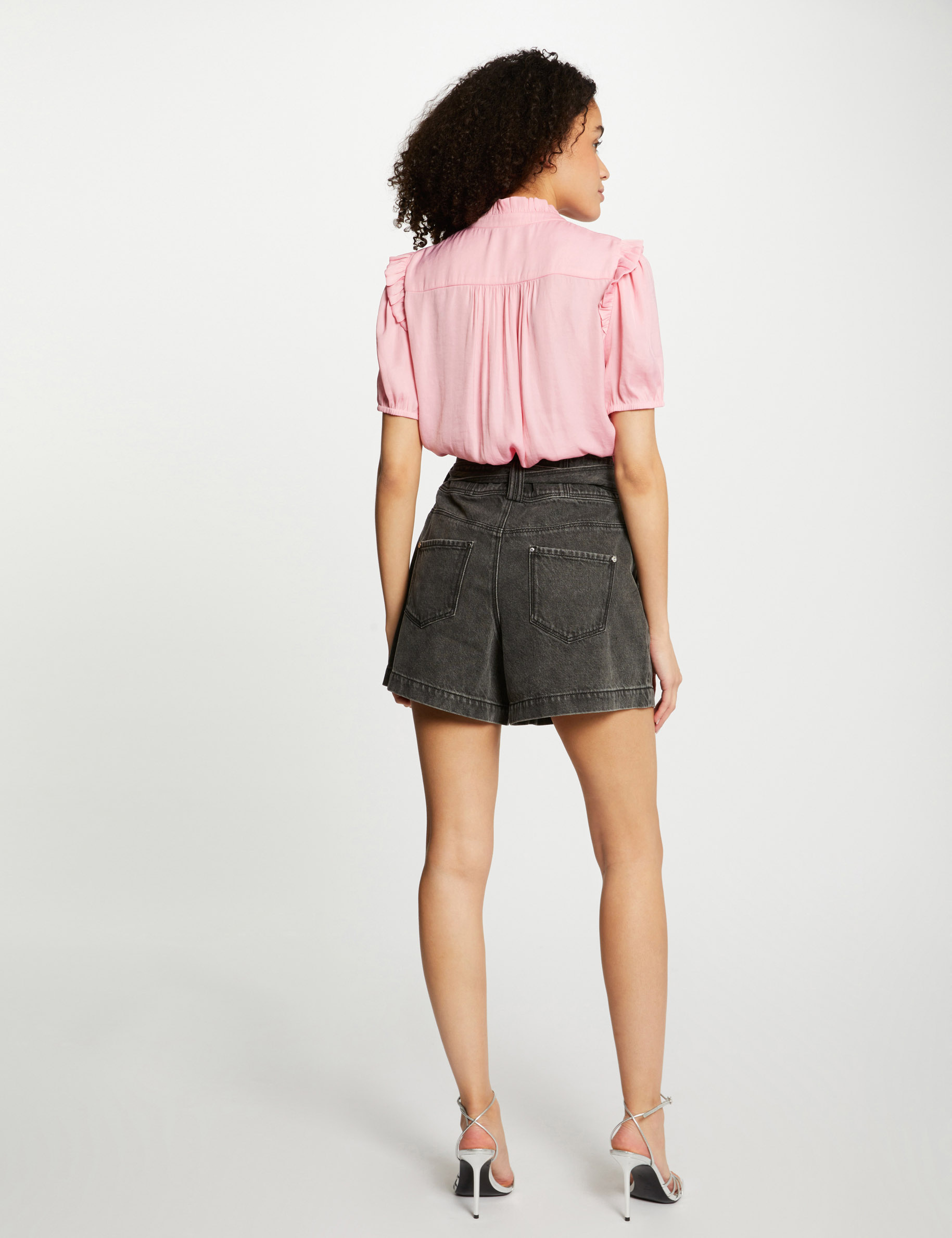 blouse v neck and ruffles medium pink women Blouse V-neck and ruffles medium pink women