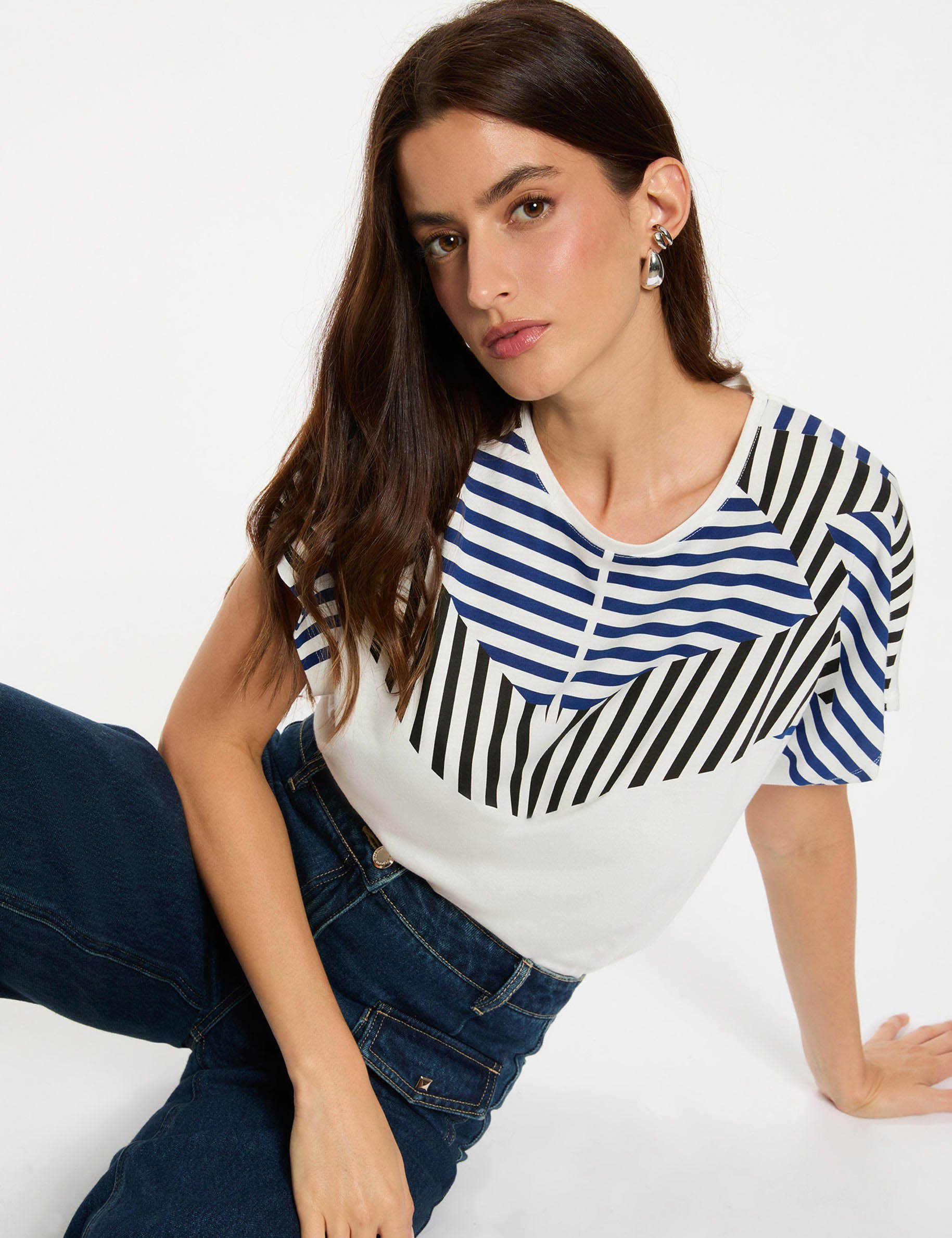 Cropped t-shirt with round neck white women