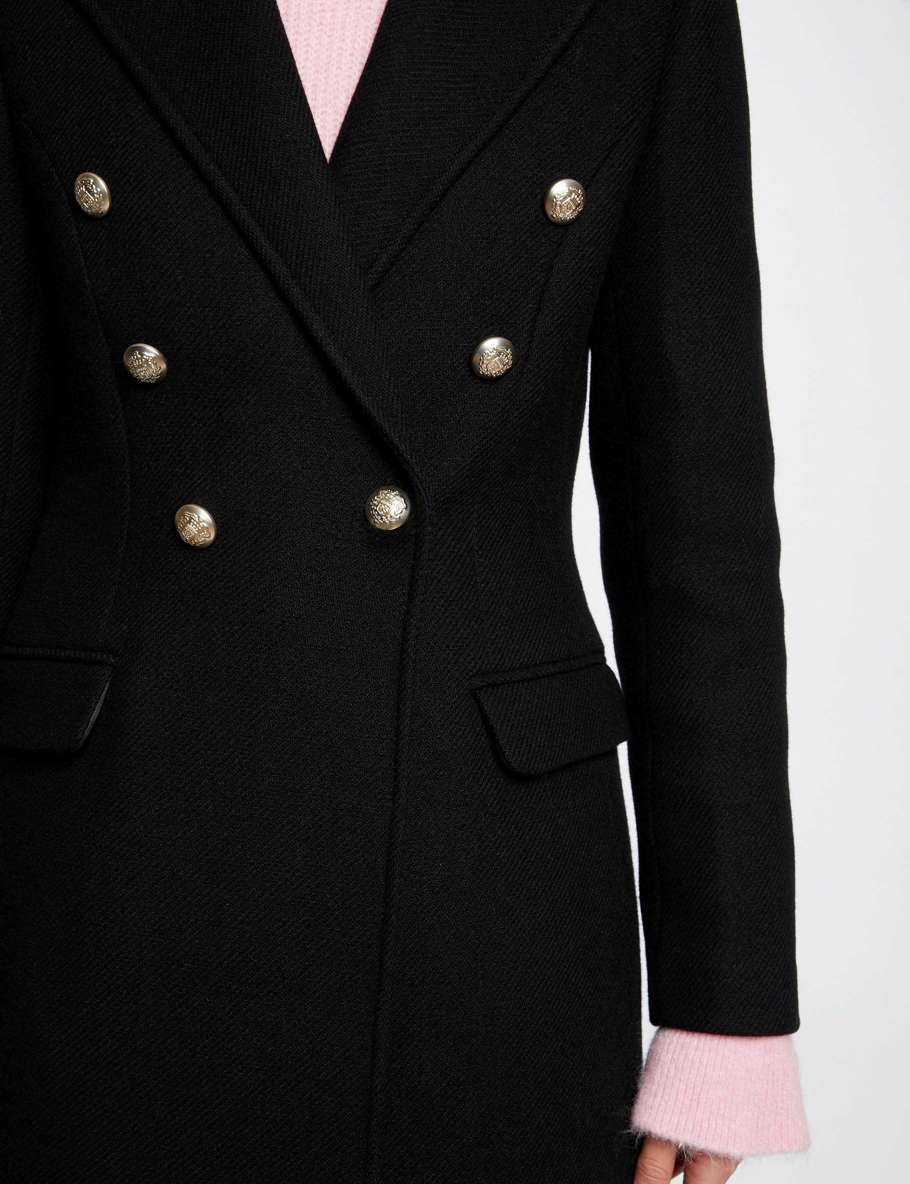 Waisted coat with buttons black ladies'