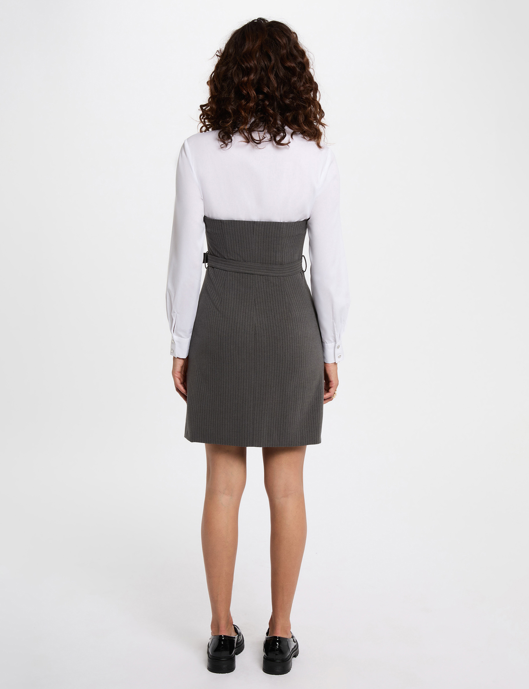 robe fluide col a revers gris moyen femme Robe fluide col à revers gris moyen femme