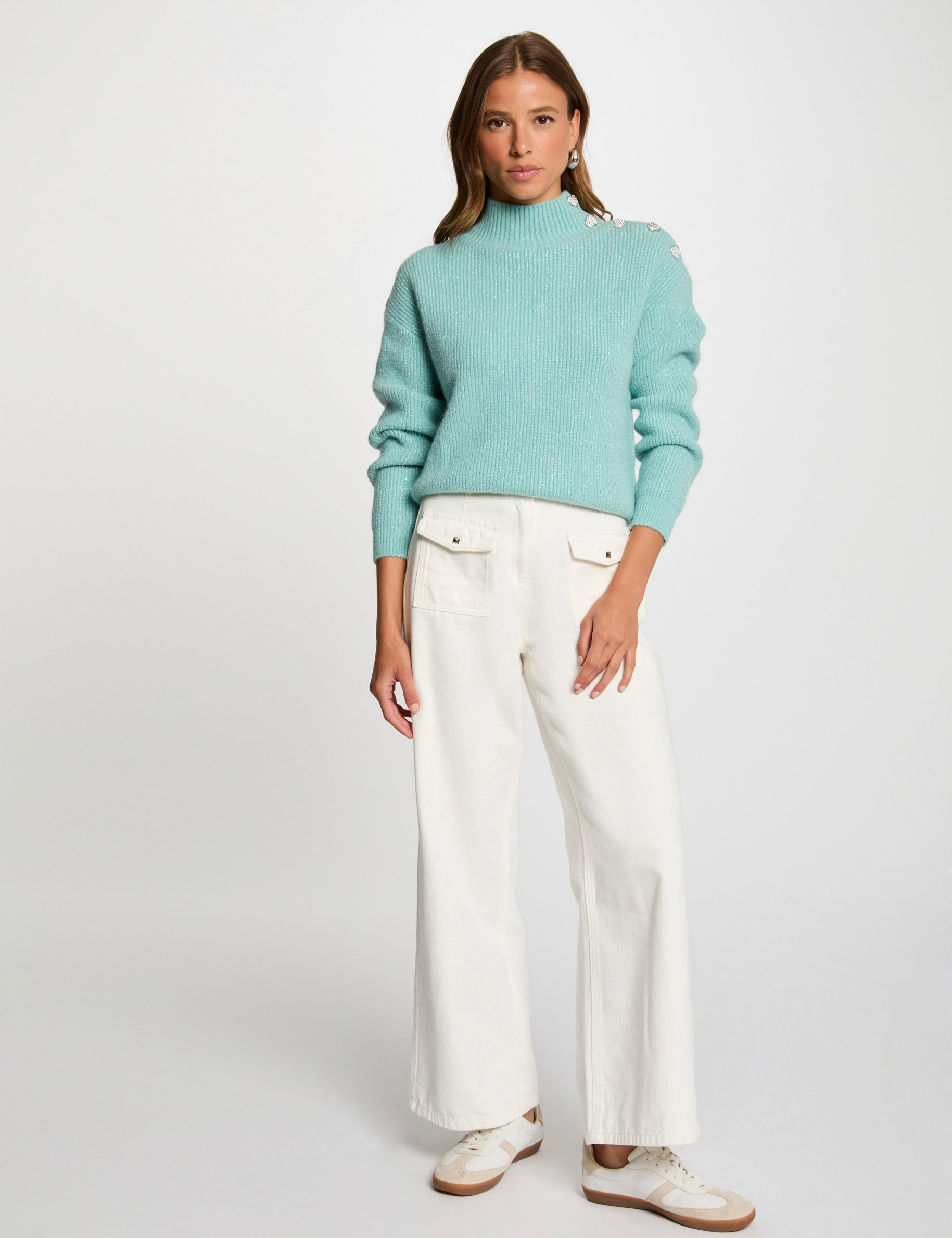 long sleeved jumper with buttons green women Long-sleeved jumper with buttons green women