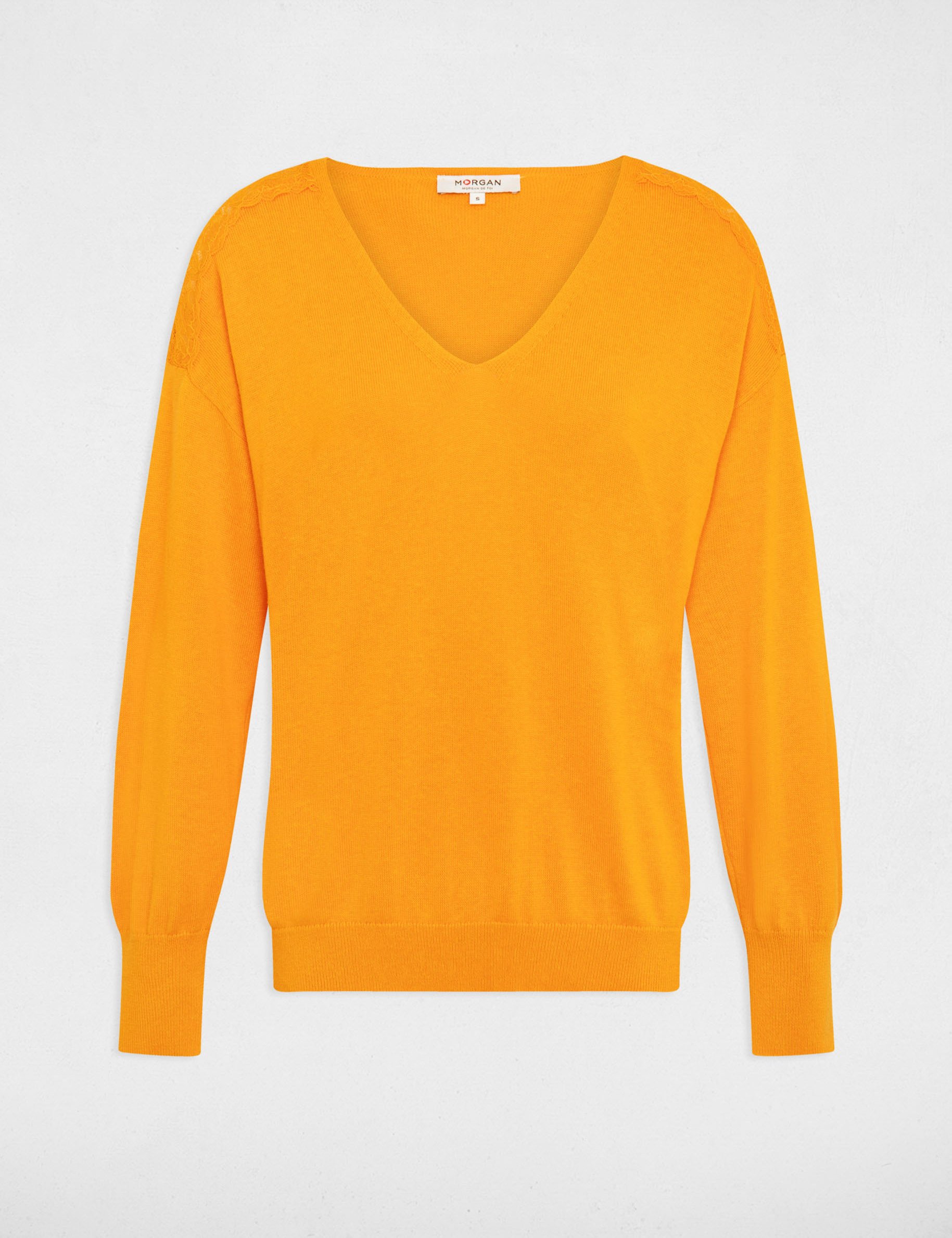 pull col en v manches longues orange femme Pull col en V manches longues orange femme