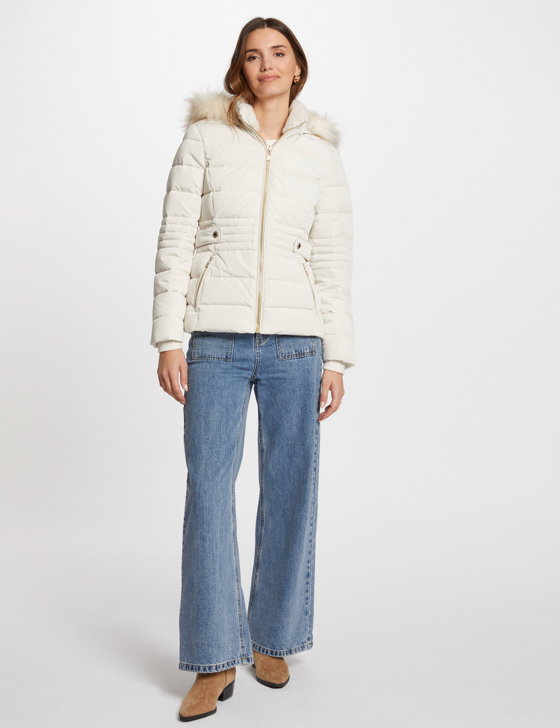 zipped padded jacket with hood ivory women Zipped padded jacket with hood ivory women